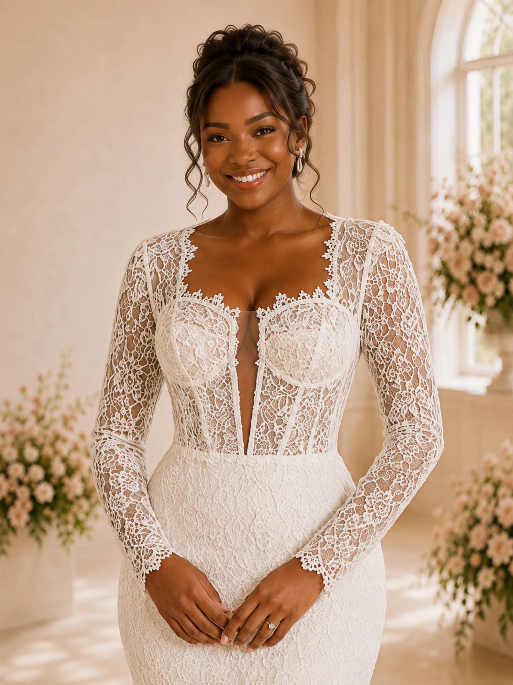 ChicSew Romantic Square Neck Long Sleeves Lace Mermaid Maxi Wedding Dress sold by ChicSew product image thumbnail 2