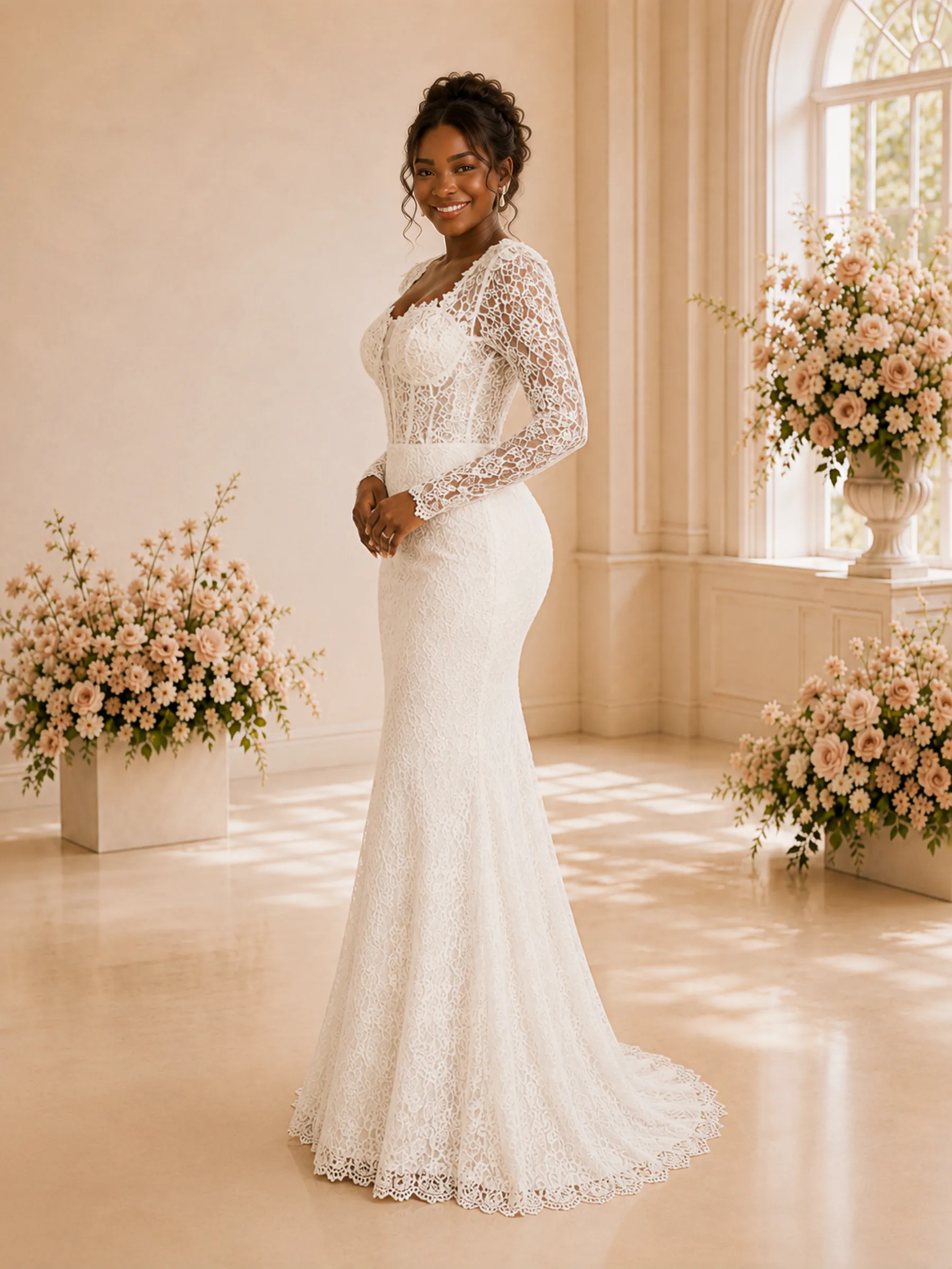 ChicSew Romantic Square Neck Long Sleeves Lace Mermaid Maxi Wedding Dress sold by ChicSew product image thumbnail 3