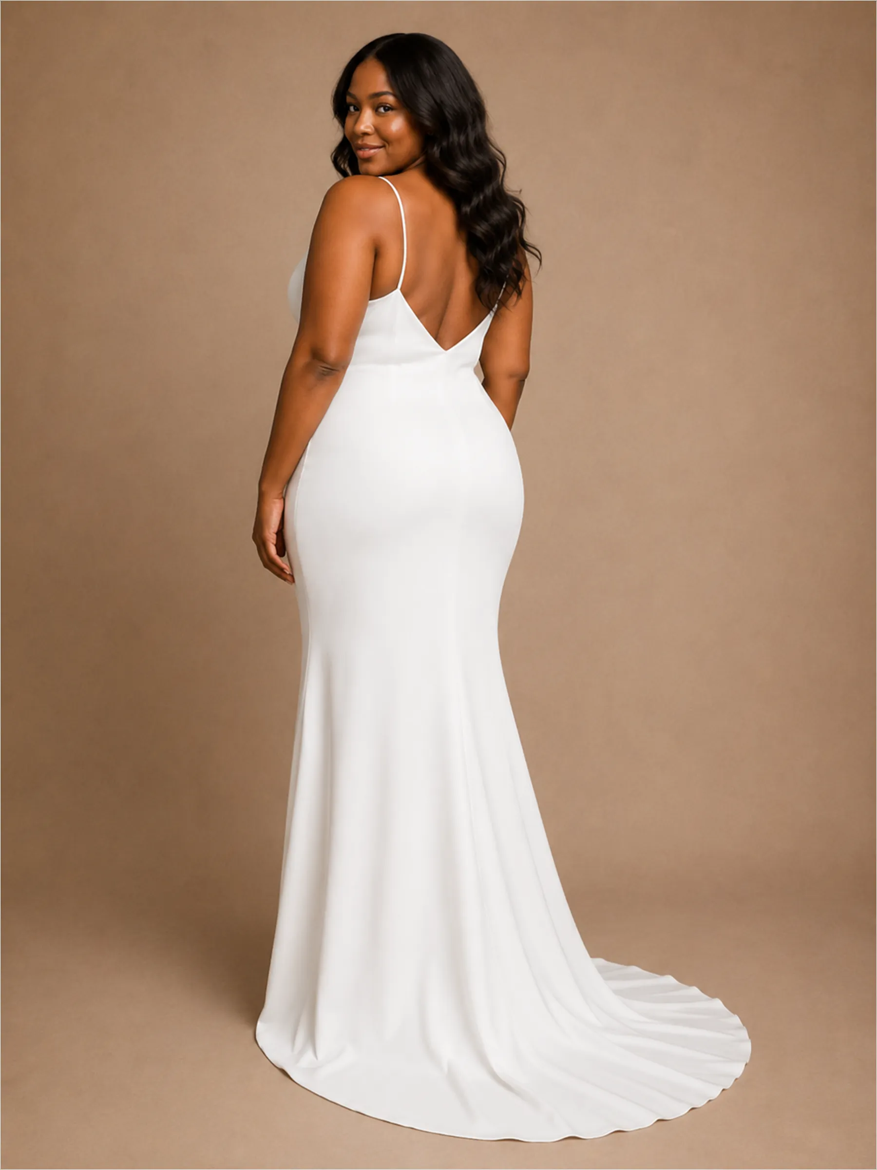 ChicSew Elegant V-Neck Spaghetti Straps Mermaid Crepe Floor-Length Wedding Dress sold by ChicSew product image thumbnail 4