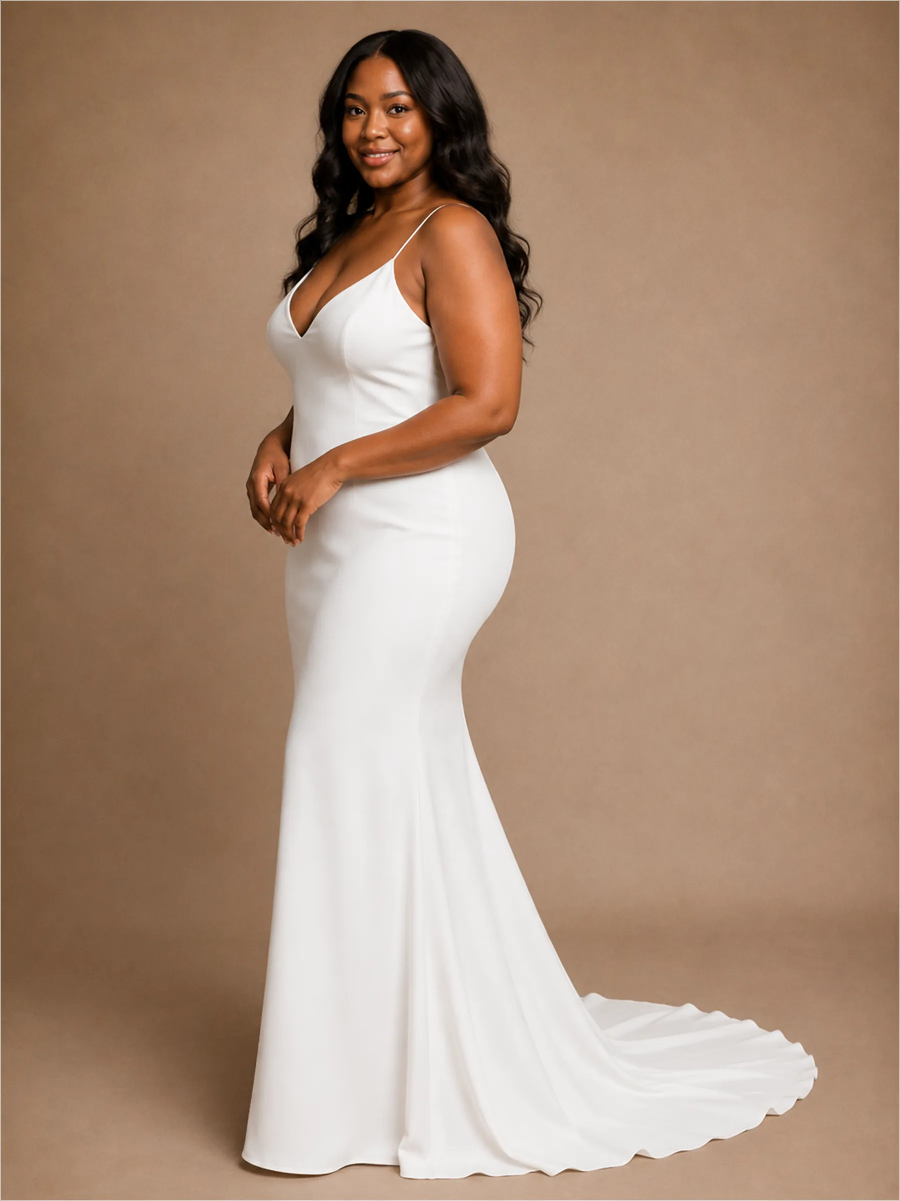 ChicSew Elegant V-Neck Spaghetti Straps Mermaid Crepe Floor-Length Wedding Dress sold by ChicSew product image thumbnail 3