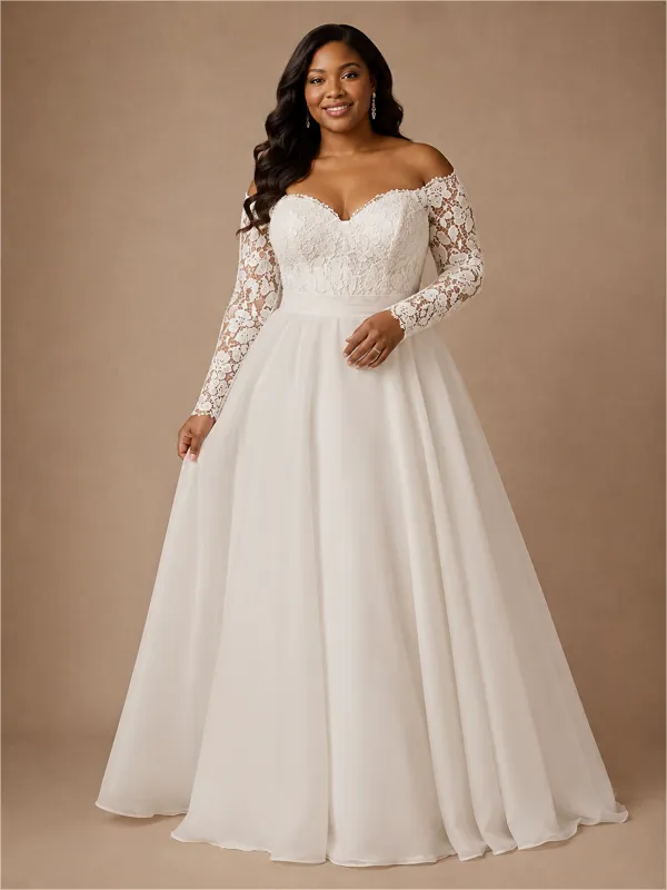 ChicSew Elegant Sweetheart Long Sleeves A-Line Lace Appliques Chiffon Maxi Wedding Dress made by ChicSew