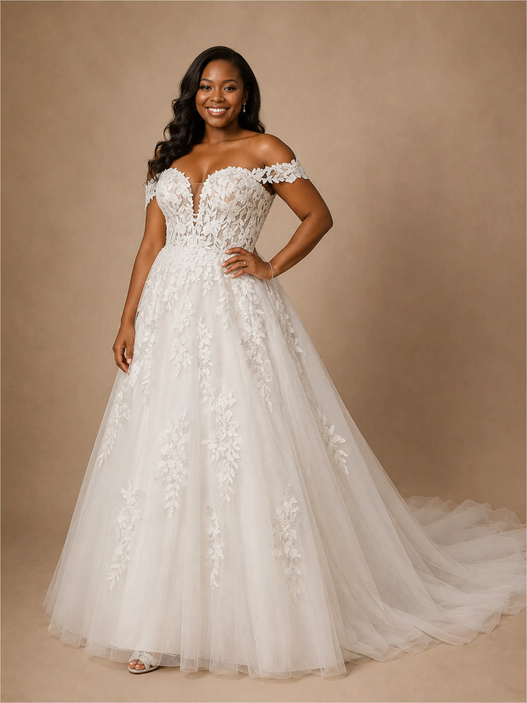 ChicSew Romantic V-Neck Sleeveless Long A-Line Lace Appliques Tulle Wedding Dress sold by ChicSew
