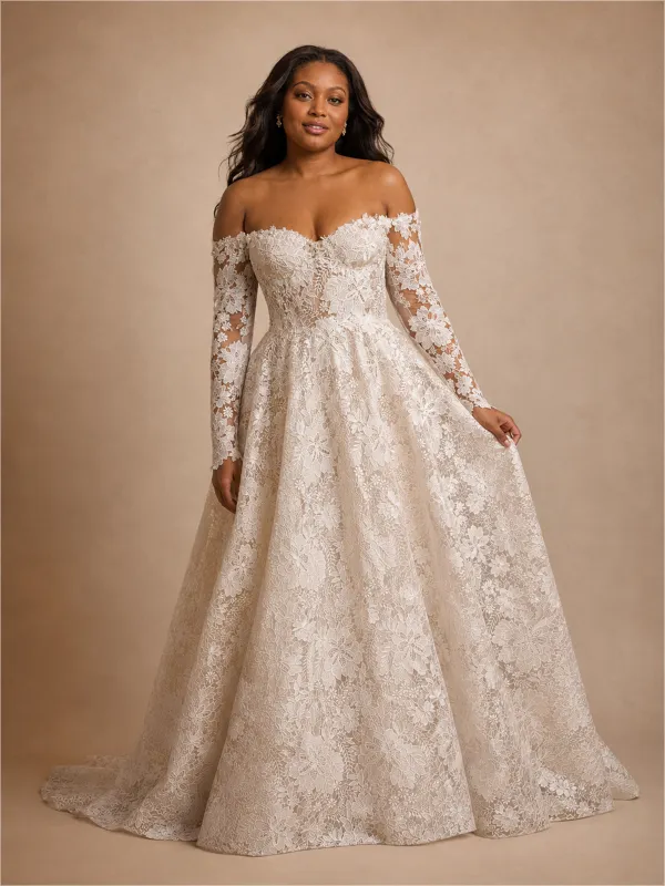 ChicSew Romantic Unique Sweetheart Long Sleeves Long A-Line Lace Wedding Dress made by ChicSew