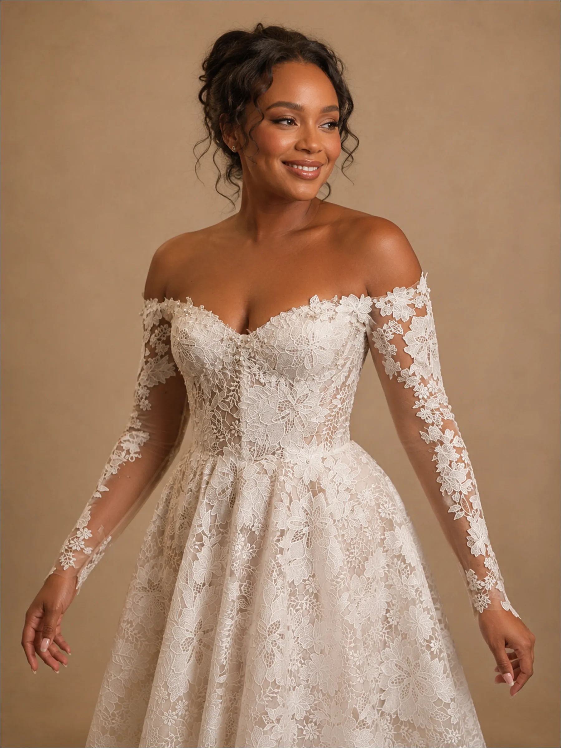 ChicSew Romantic Unique Sweetheart Long Sleeves Long A-Line Lace Wedding Dress sold by ChicSew product image thumbnail 2
