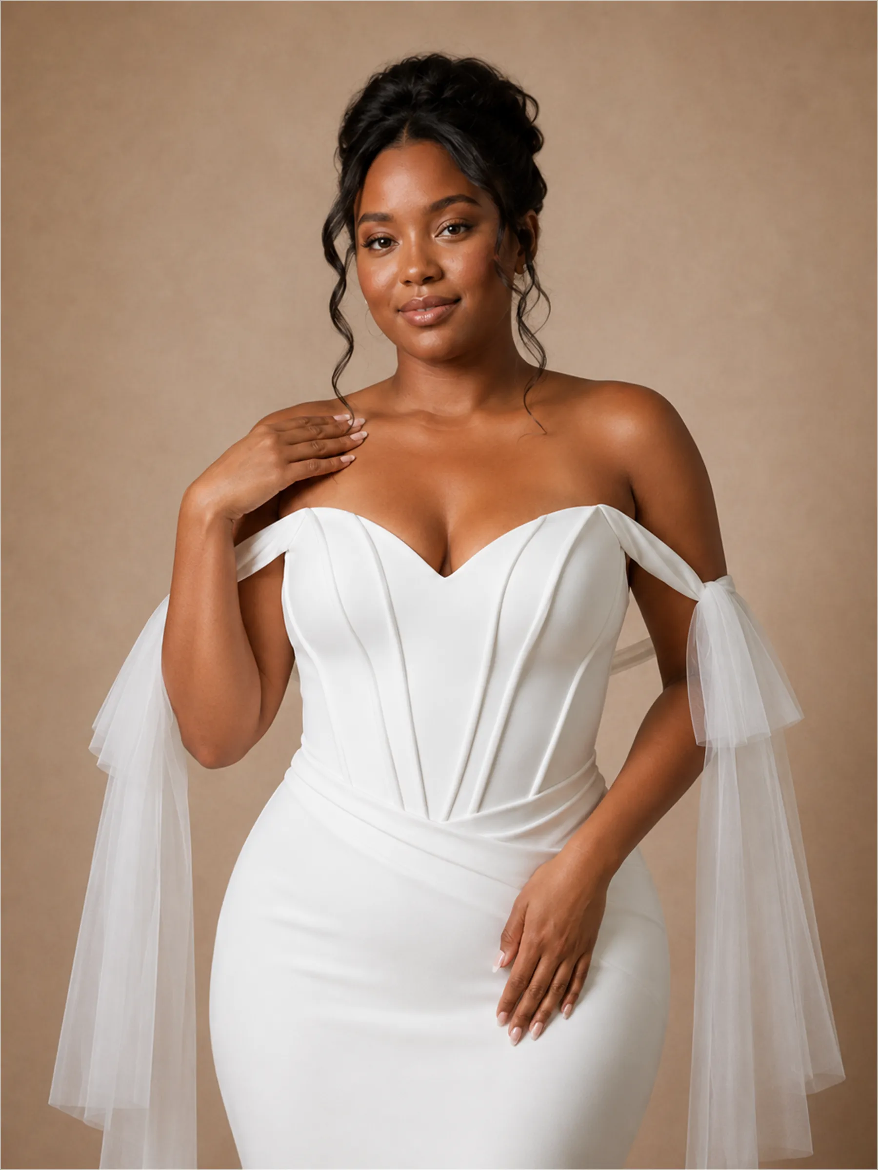 ChicSew Elegant Off The Shoulder Boning Mermaid Crepe Floor-Length Wedding Dress sold by ChicSew product image thumbnail 2
