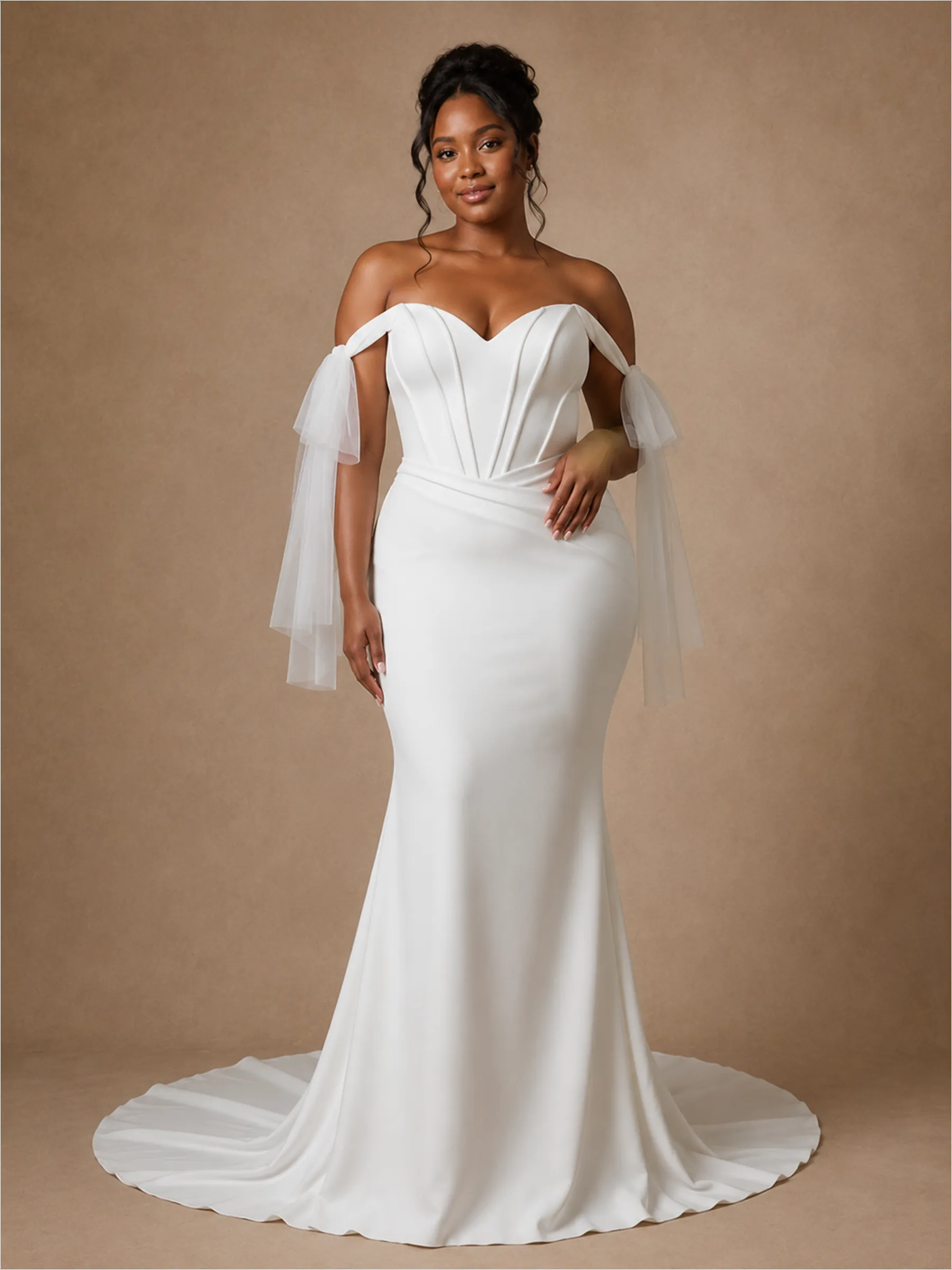ChicSew Elegant Off The Shoulder Boning Mermaid Crepe Floor-Length Wedding Dress sold by ChicSew