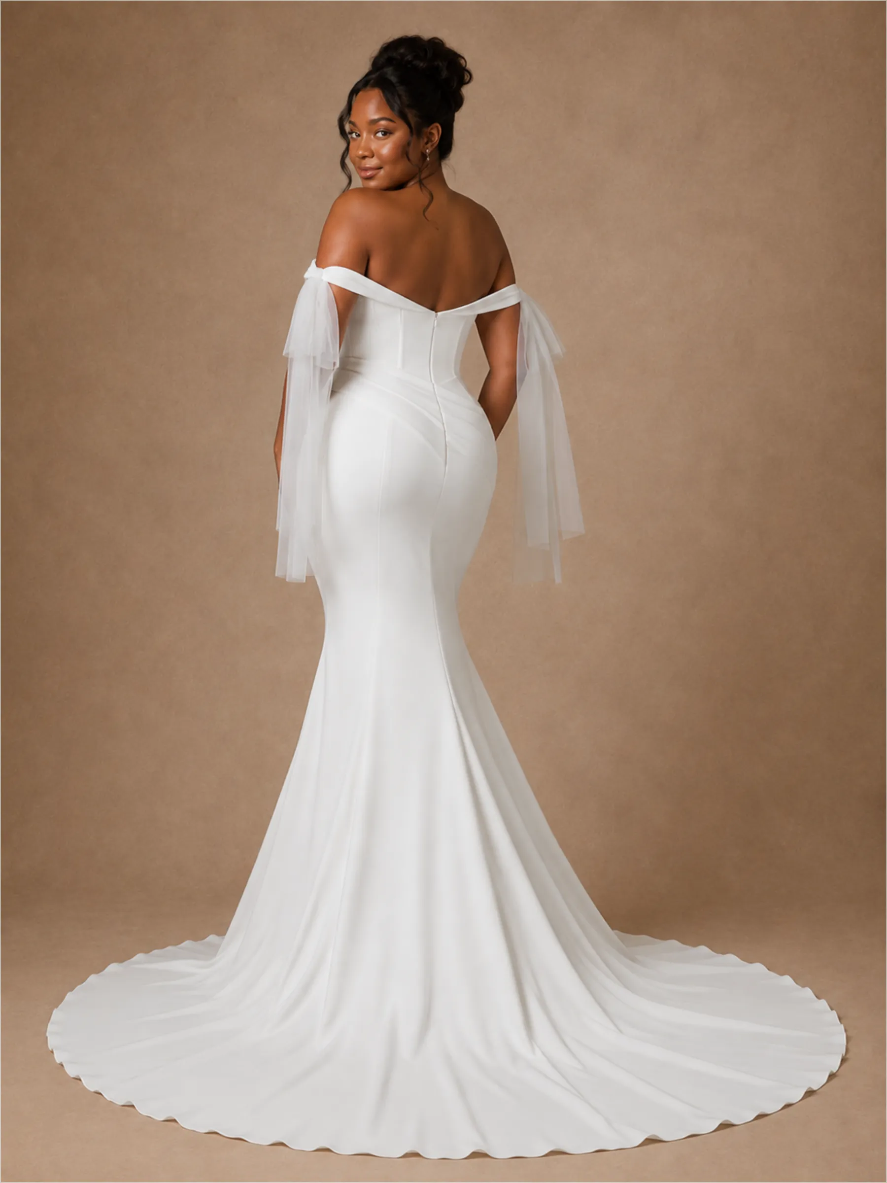 ChicSew Elegant Off The Shoulder Boning Mermaid Crepe Floor-Length Wedding Dress sold by ChicSew product image thumbnail 3