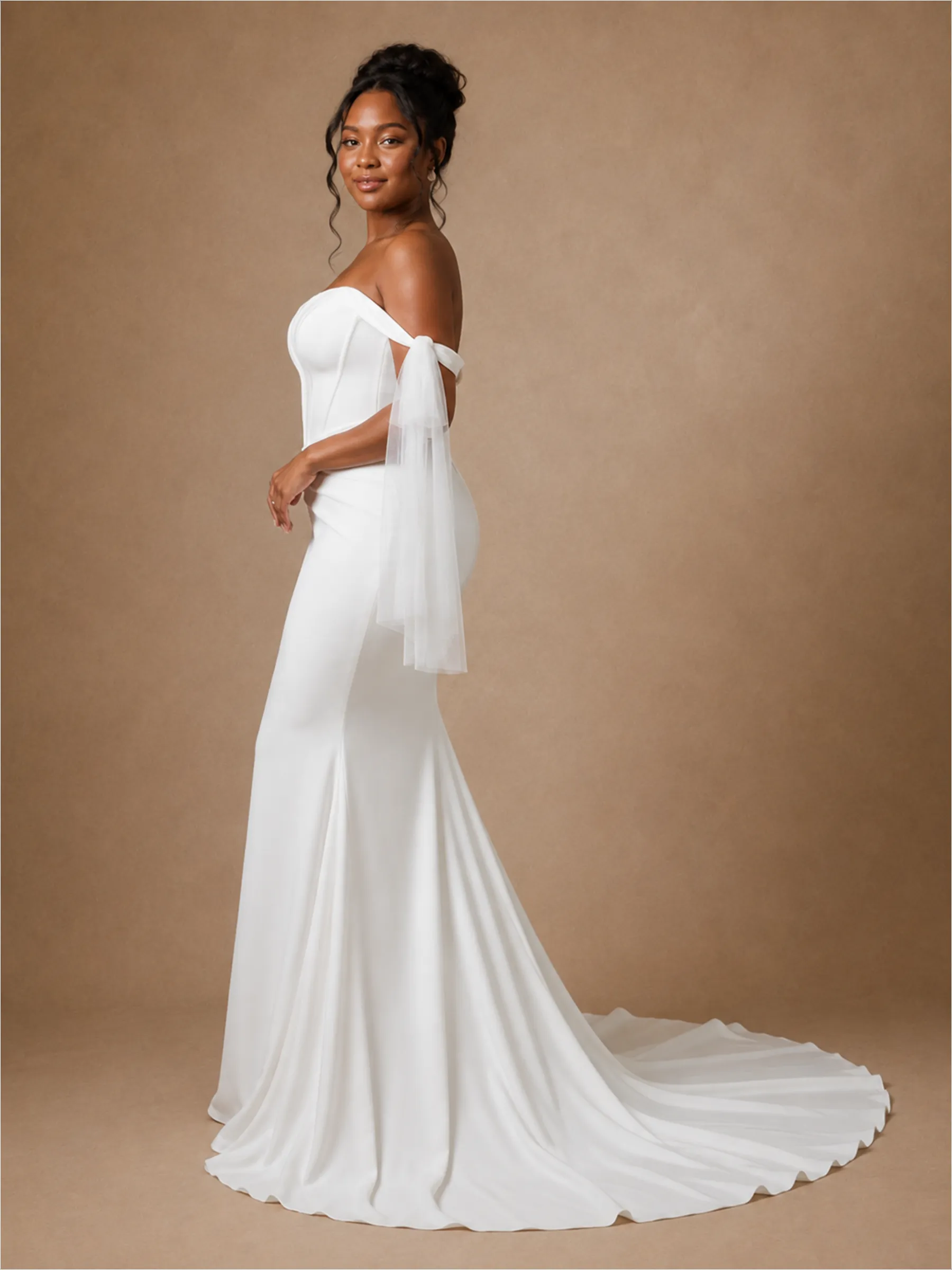 ChicSew Elegant Off The Shoulder Boning Mermaid Crepe Floor-Length Wedding Dress sold by ChicSew product image thumbnail 4