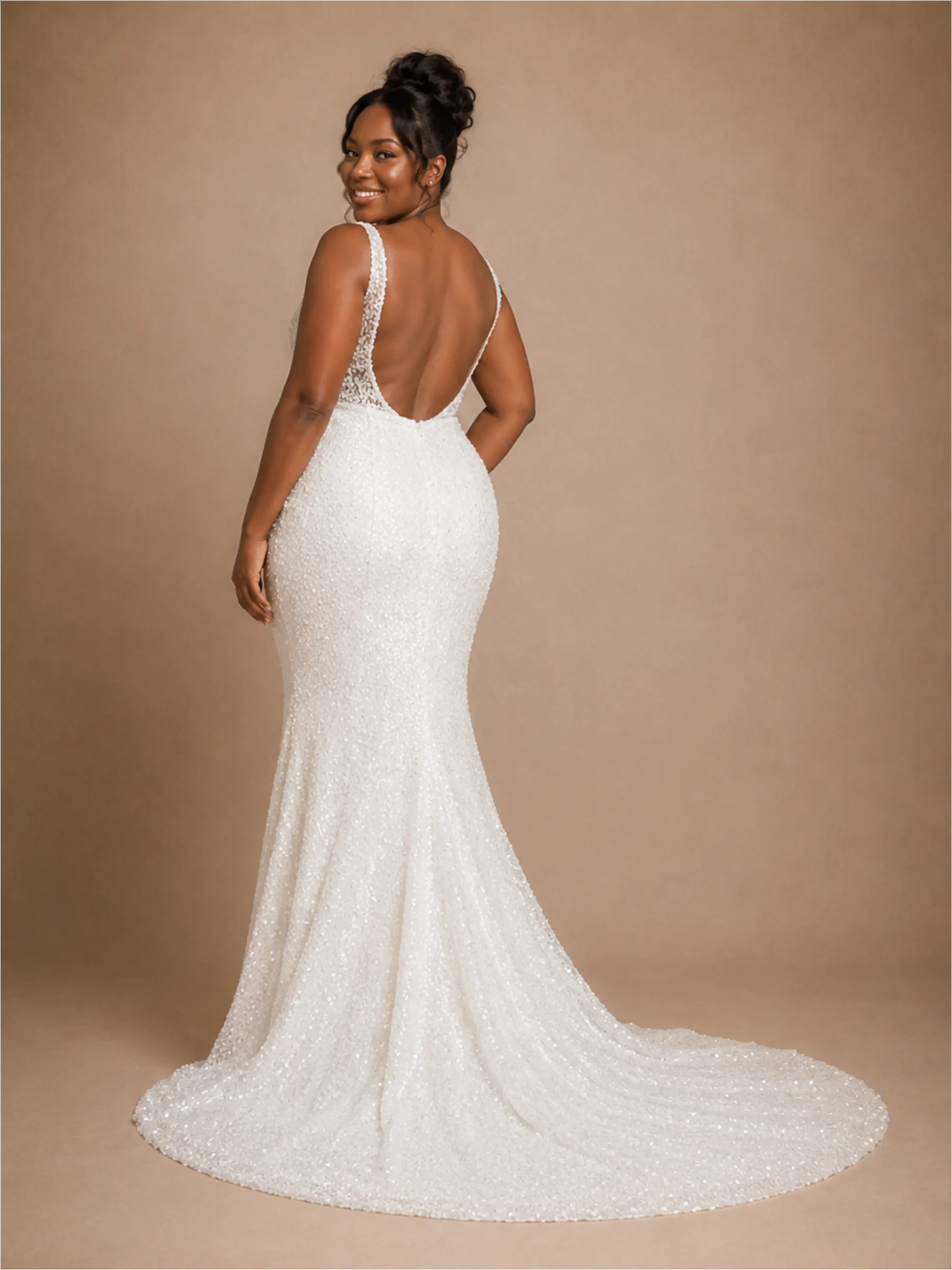 ChicSew Elegant V-Neck Spaghetti Straps Mermaid Sequin Floor-Length Wedding Dress sold by ChicSew product image thumbnail 4