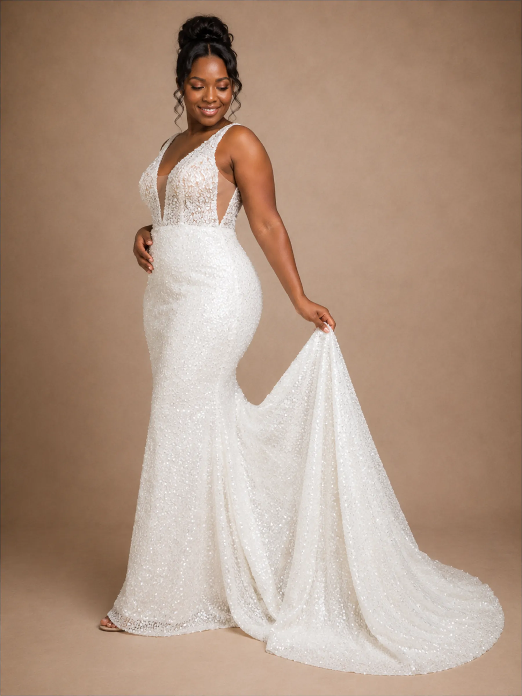 ChicSew Elegant V-Neck Spaghetti Straps Mermaid Sequin Floor-Length Wedding Dress sold by ChicSew product image thumbnail 3
