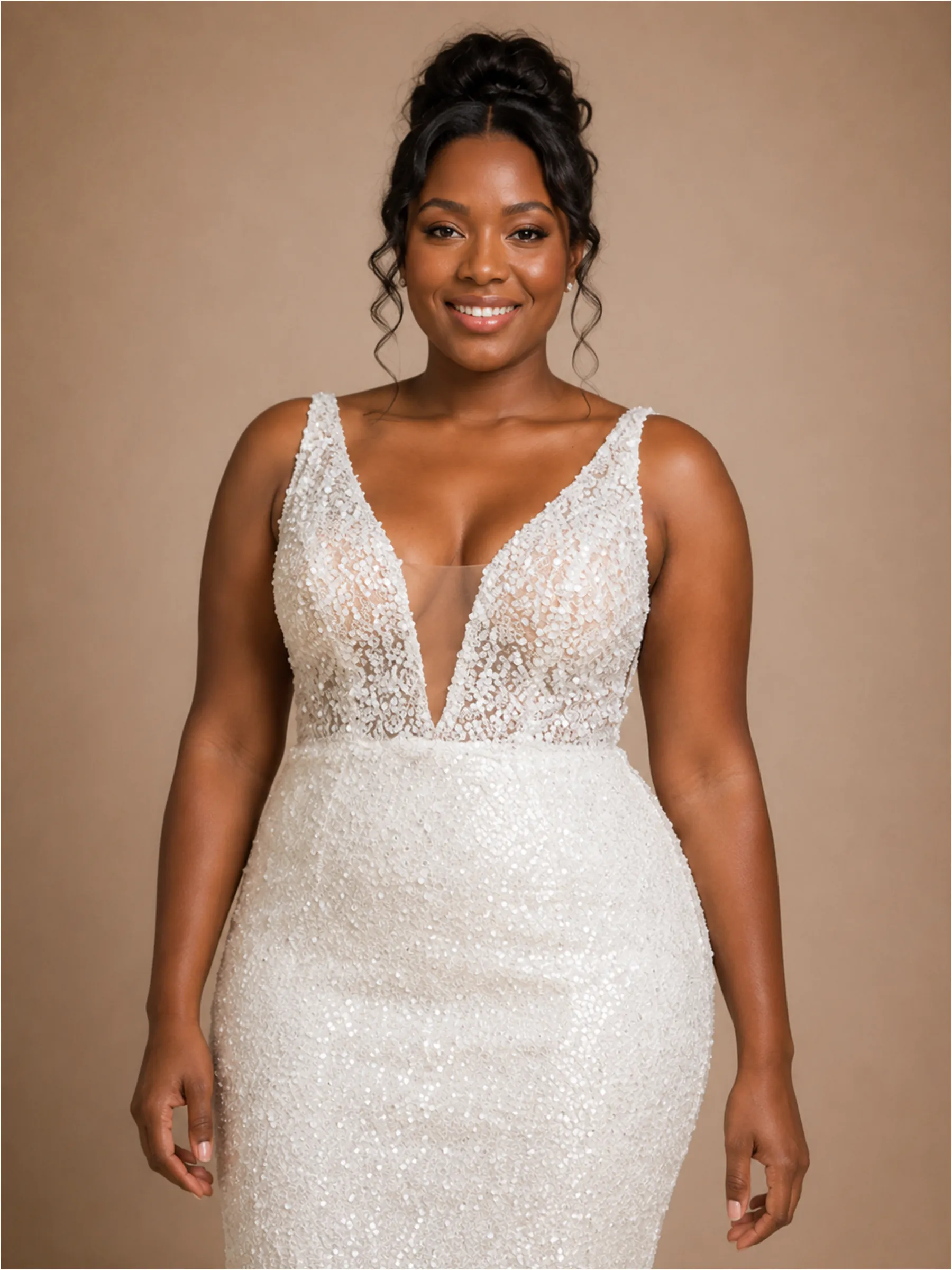 ChicSew Elegant V-Neck Spaghetti Straps Mermaid Sequin Floor-Length Wedding Dress sold by ChicSew product image thumbnail 2