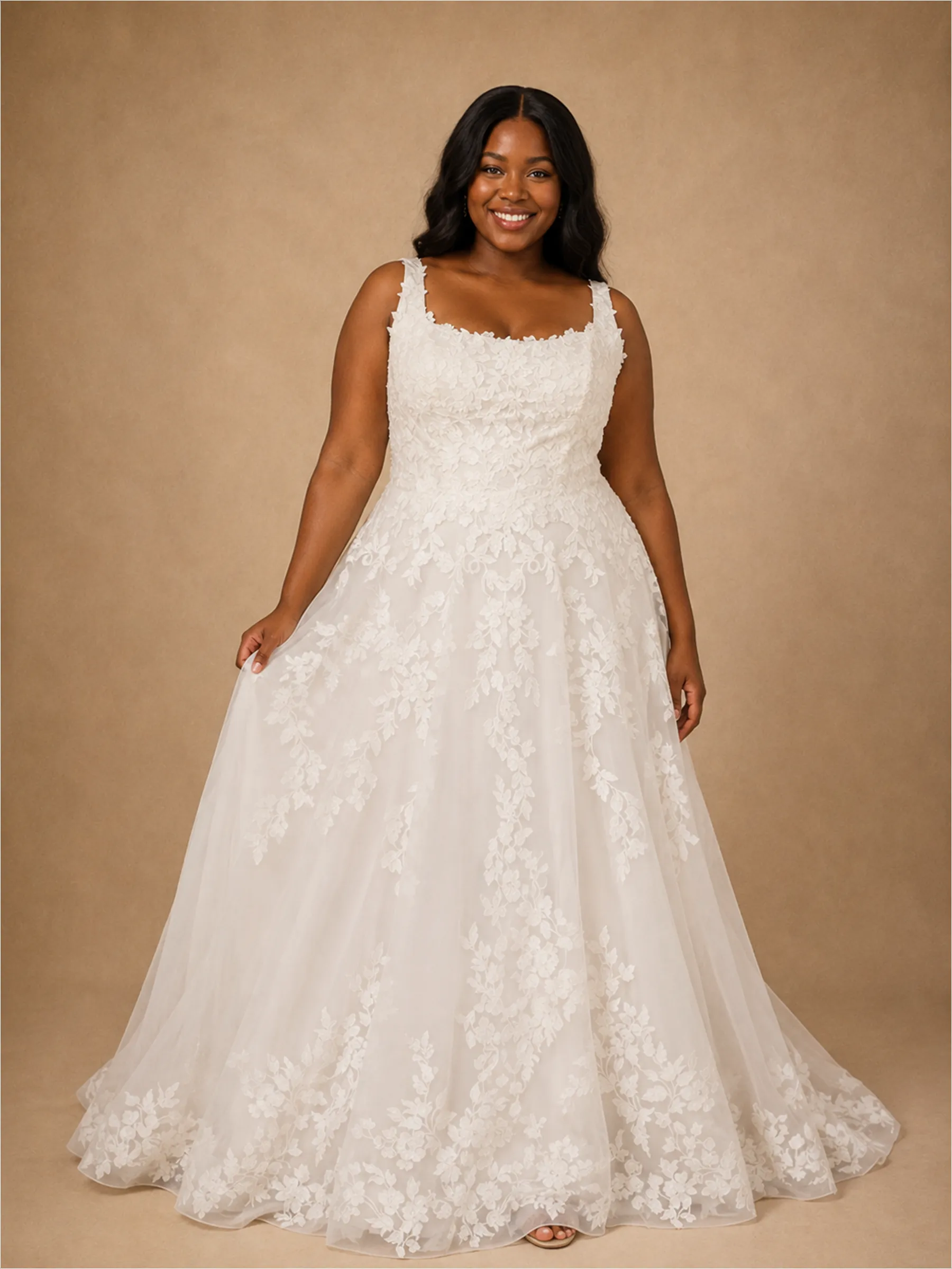 ChicSew Romantic Spaghetti Straps Square Neck Lace Appliques Tulle A-Line Wedding Dress sold by ChicSew