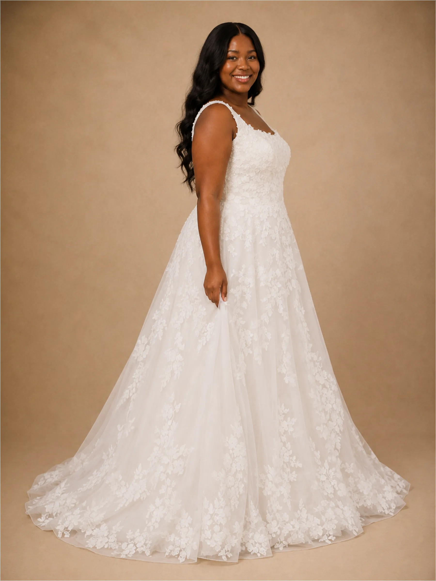ChicSew Romantic Spaghetti Straps Square Neck Lace Appliques Tulle A-Line Wedding Dress sold by ChicSew product image thumbnail 3