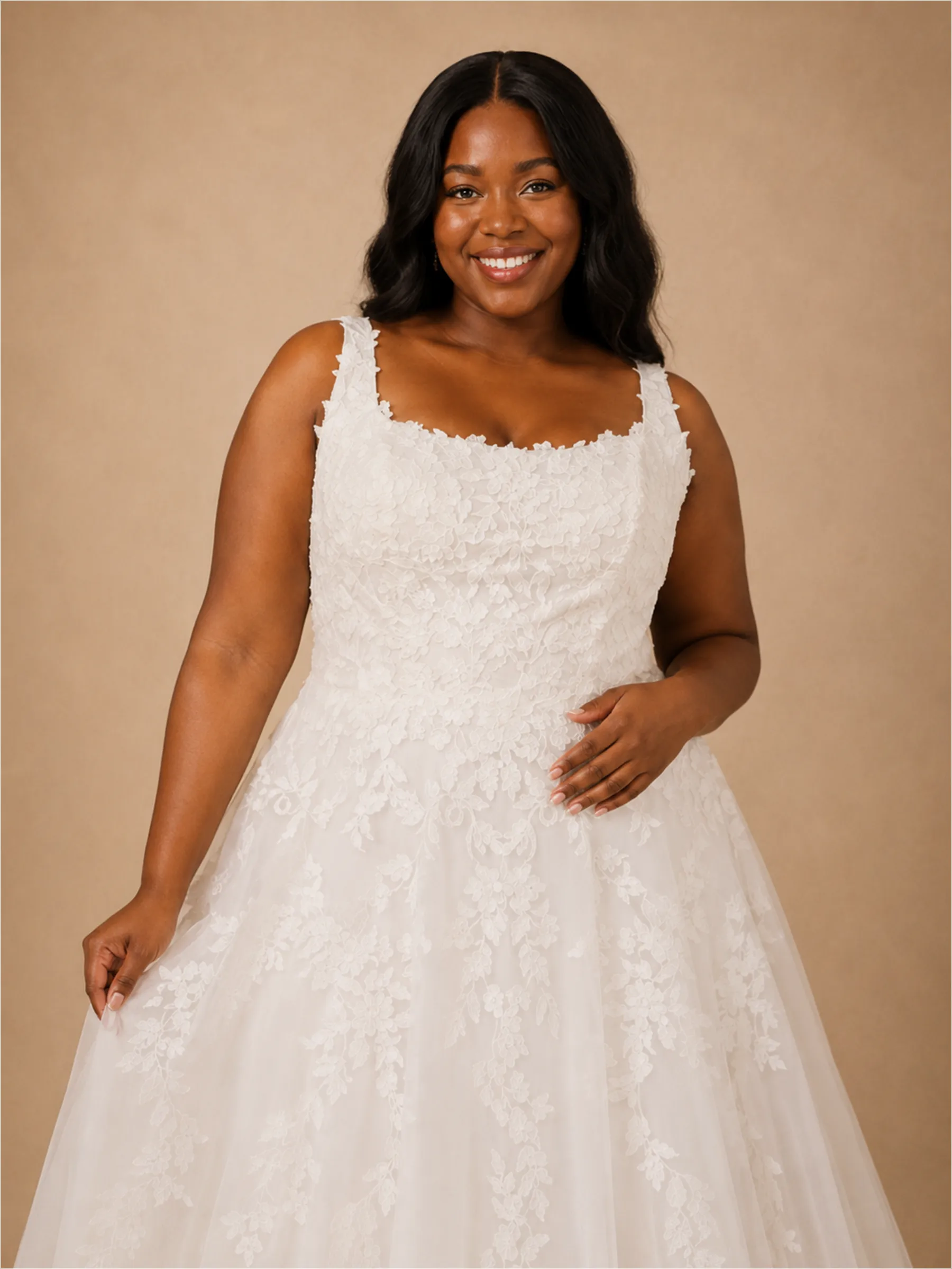 ChicSew Romantic Spaghetti Straps Square Neck Lace Appliques Tulle A-Line Wedding Dress sold by ChicSew product image thumbnail 2