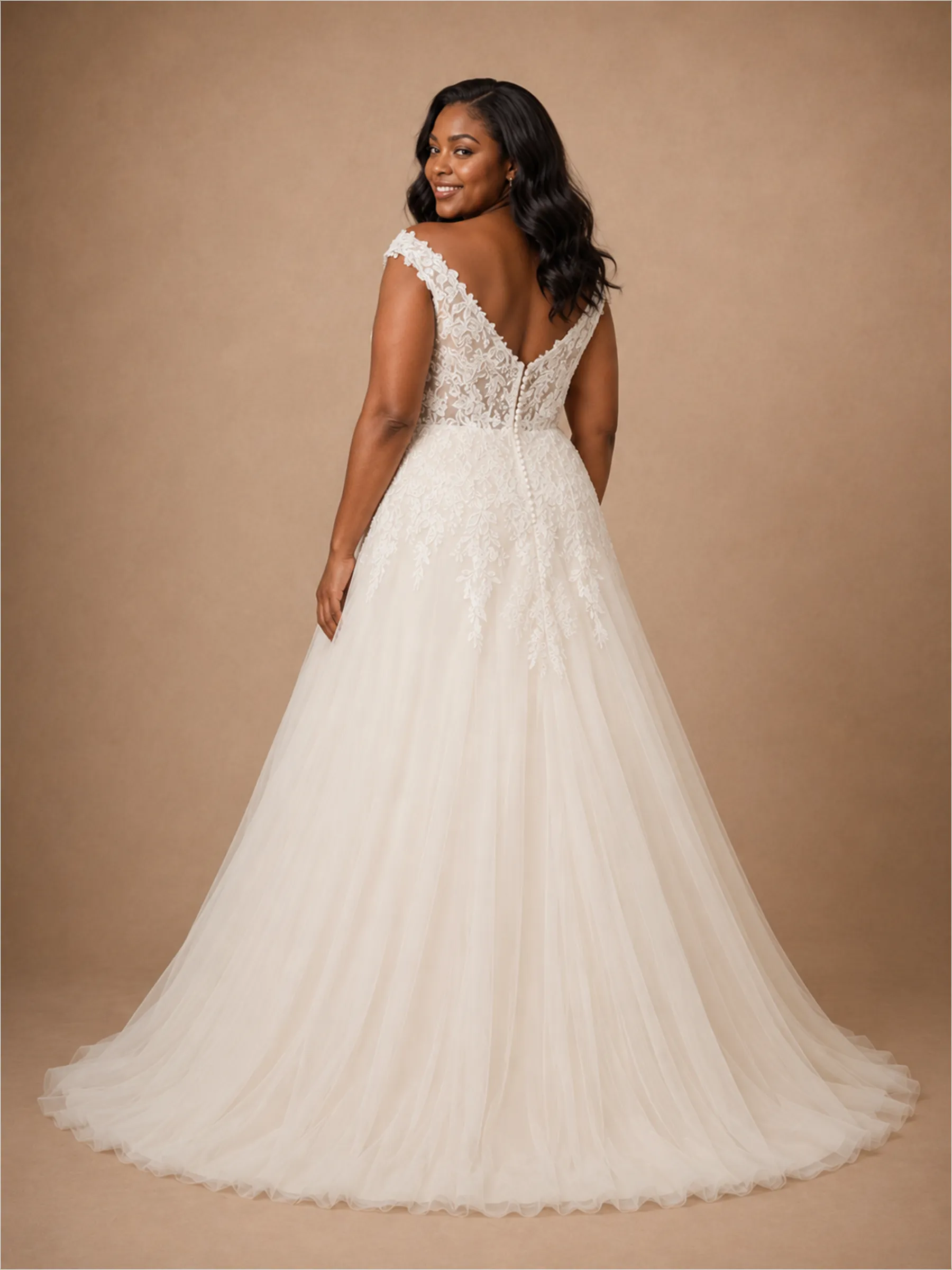 ChicSew Romantic V-Neck Off The Shoulder A-Line Lace Appliques Tulle Maxi Wedding Dress sold by ChicSew product image thumbnail 3