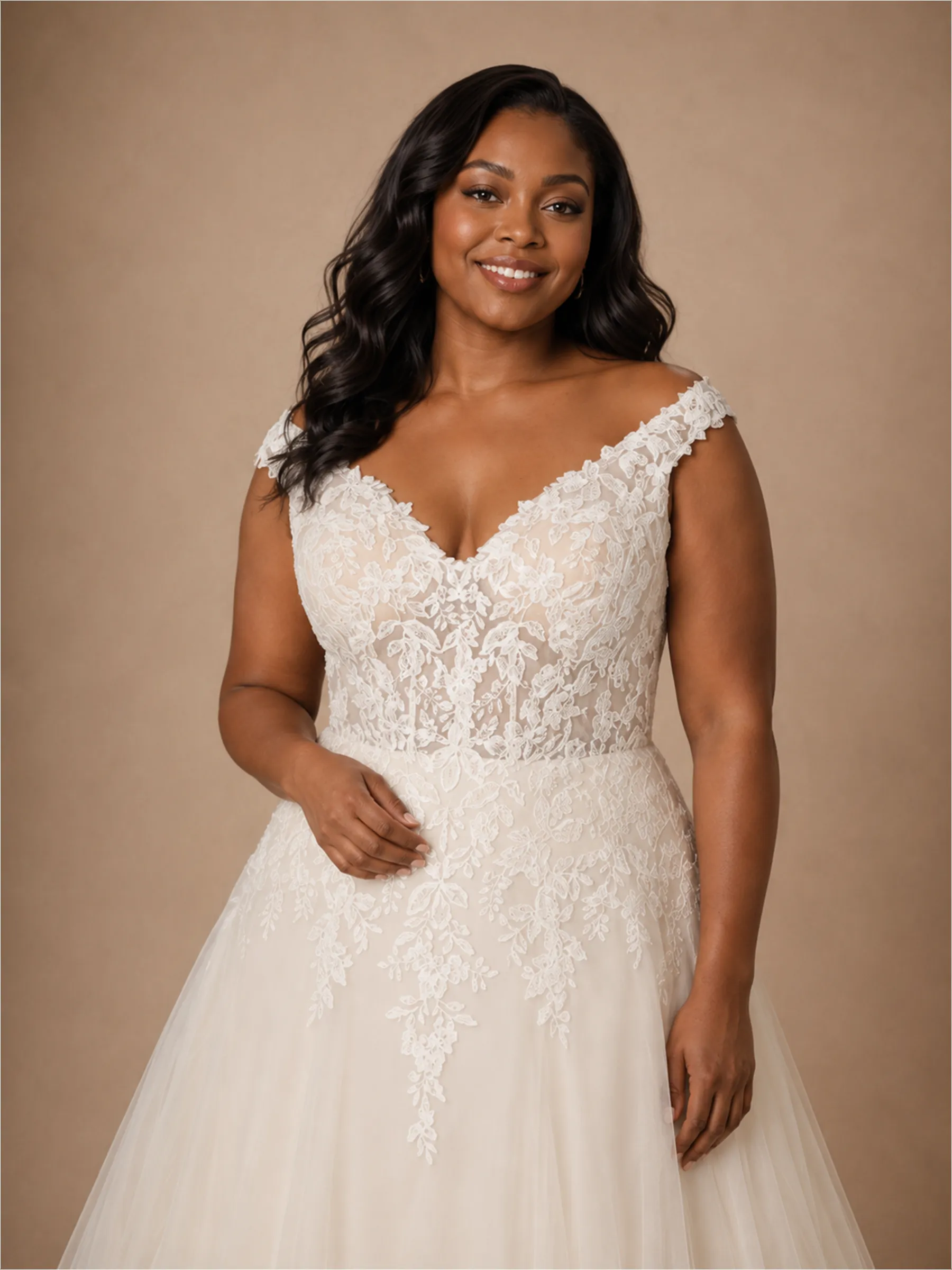 ChicSew Romantic V-Neck Off The Shoulder A-Line Lace Appliques Tulle Maxi Wedding Dress sold by ChicSew product image thumbnail 2