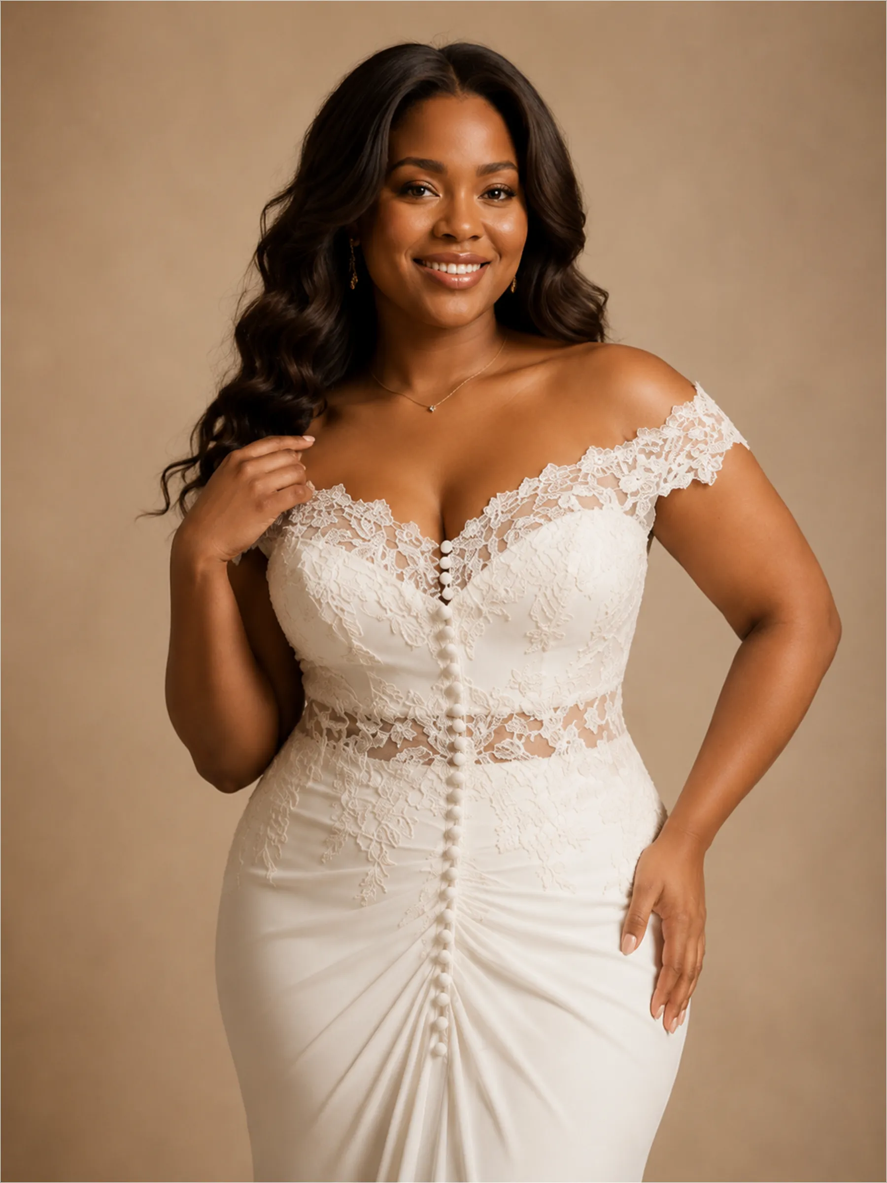 ChicSew Unique Off The Shoulder Lace Appliques Chiffon Long Mermaid Wedding Dress sold by ChicSew product image thumbnail 2
