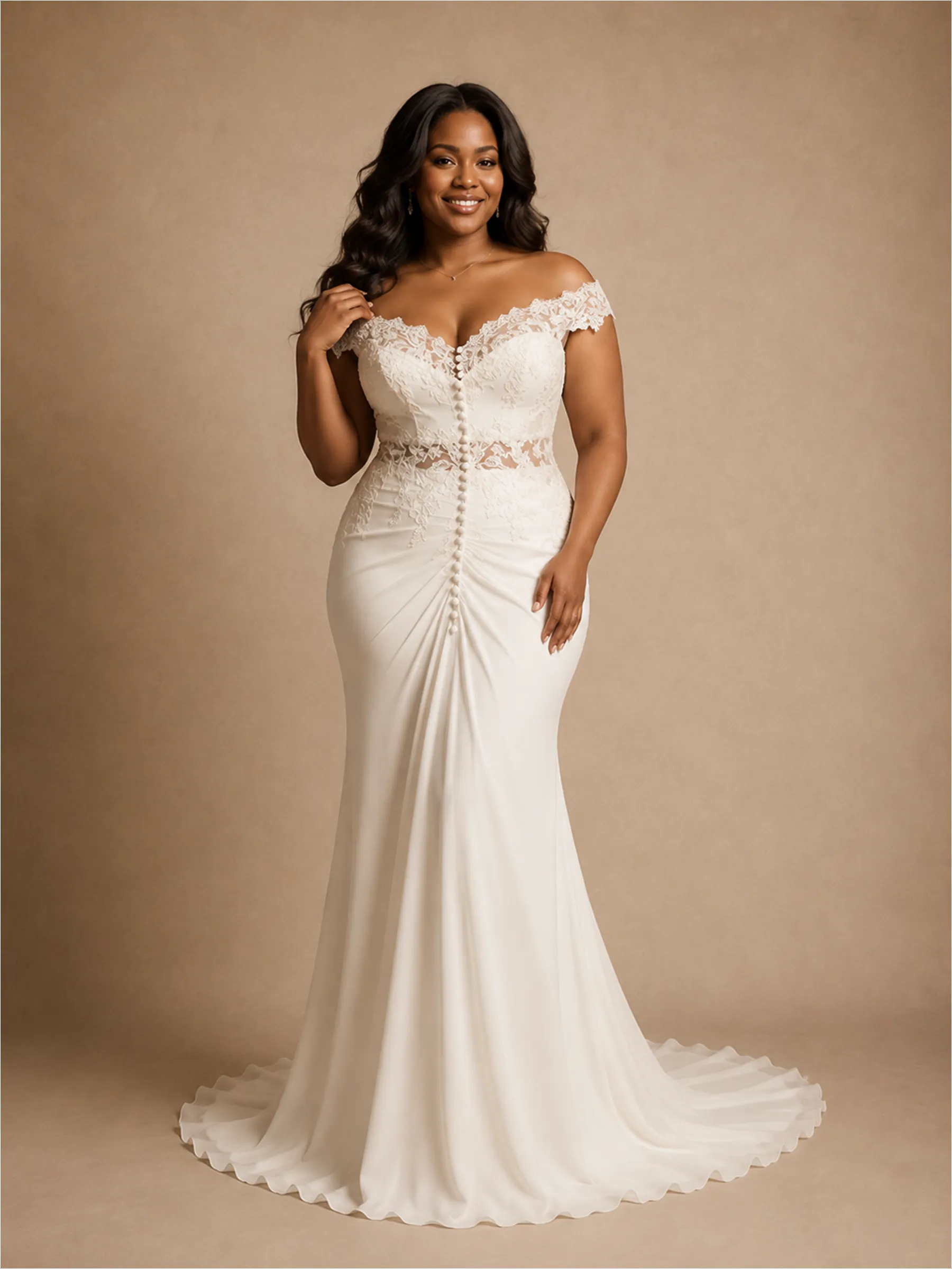 ChicSew Unique Off The Shoulder Lace Appliques Chiffon Long Mermaid Wedding Dress sold by ChicSew