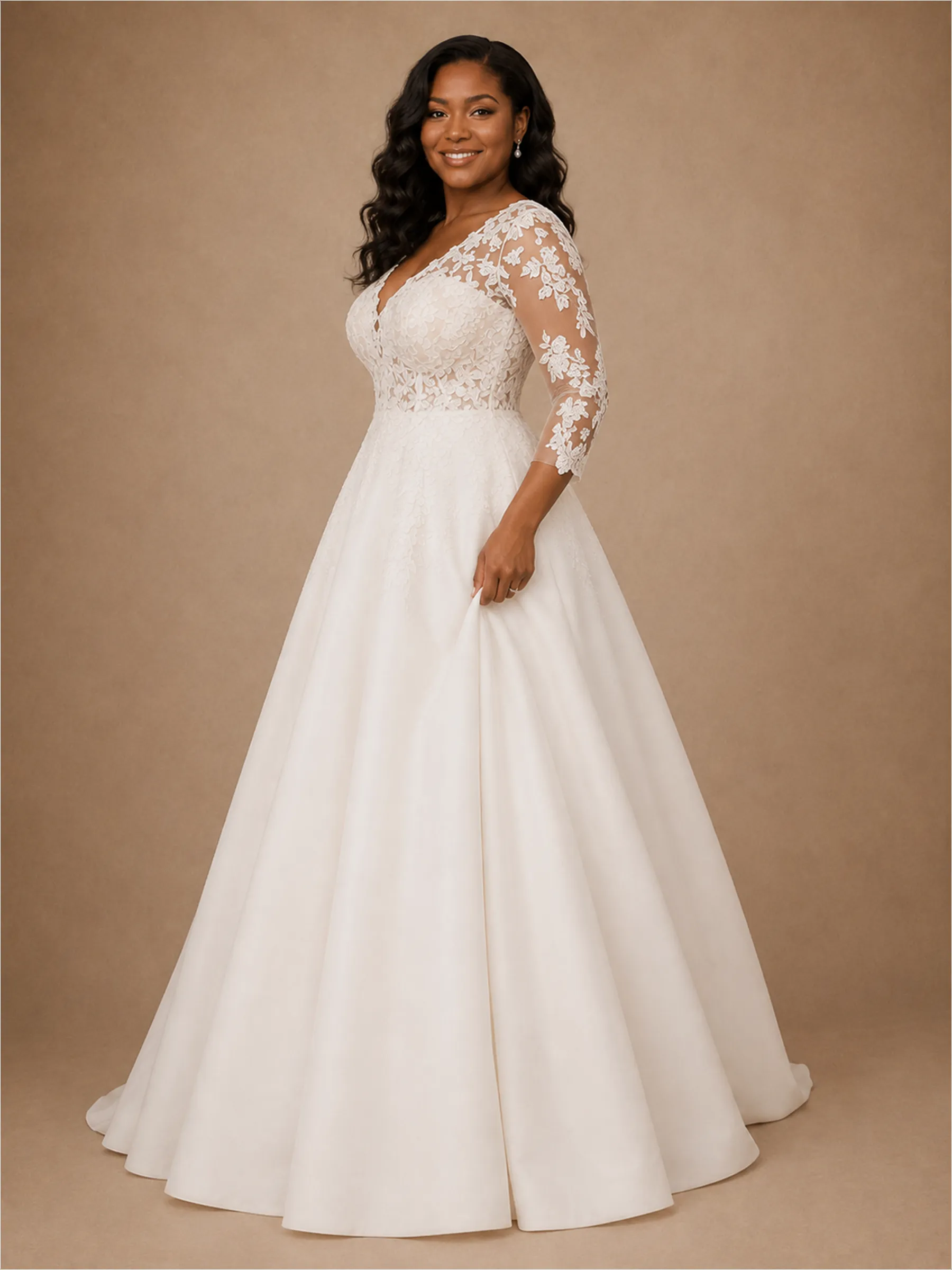 ChicSew Elegant V-Neck Long Sleeves A-Line Lace Appliques Crepe Maxi Wedding Dress sold by ChicSew product image thumbnail 3