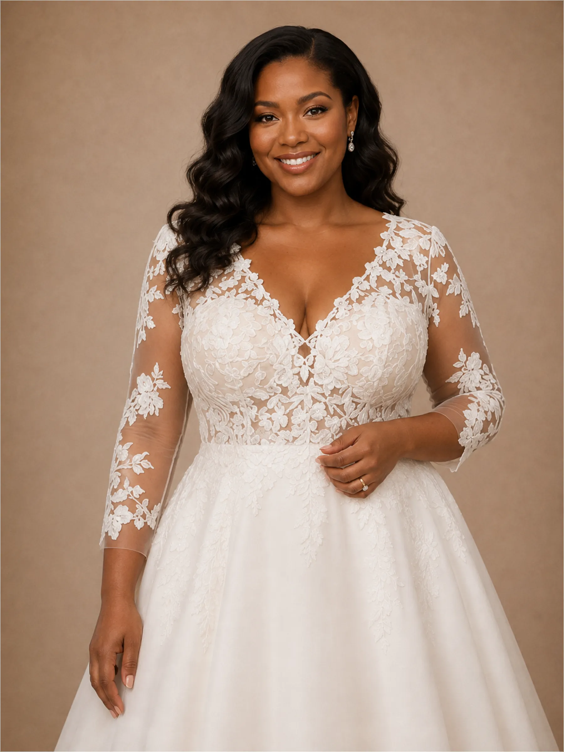 ChicSew Elegant V-Neck Long Sleeves A-Line Lace Appliques Crepe Maxi Wedding Dress sold by ChicSew product image thumbnail 2