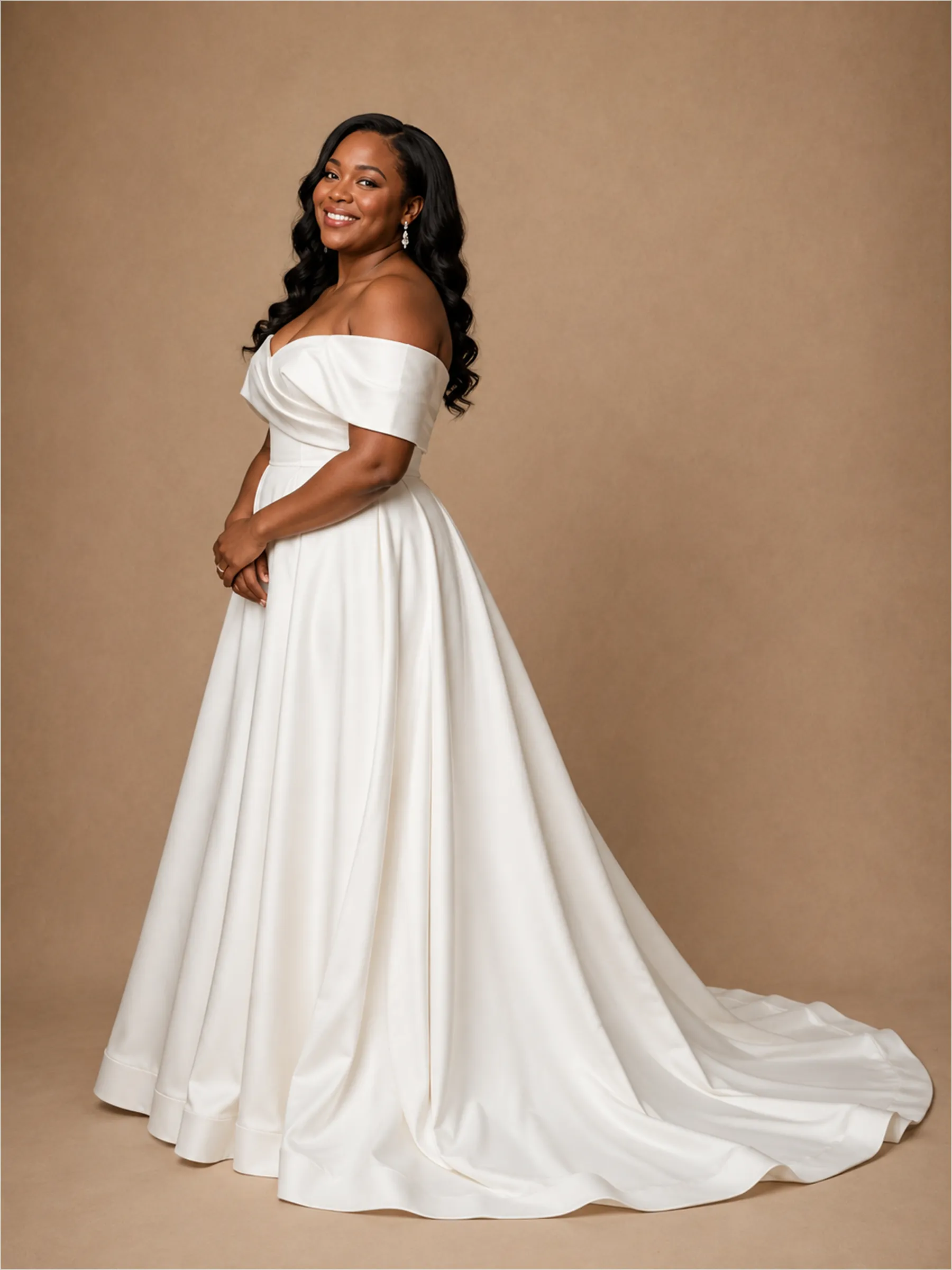 ChicSew Elegant Off The Shoulder Ruching Sleeveless Long A-Line Satin Wedding Dress sold by ChicSew product image thumbnail 3