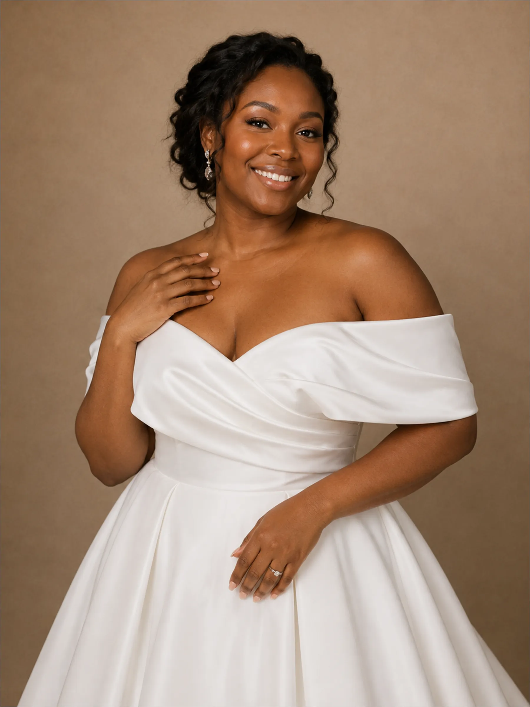 ChicSew Elegant Off The Shoulder Ruching Sleeveless Long A-Line Satin Wedding Dress sold by ChicSew product image thumbnail 2