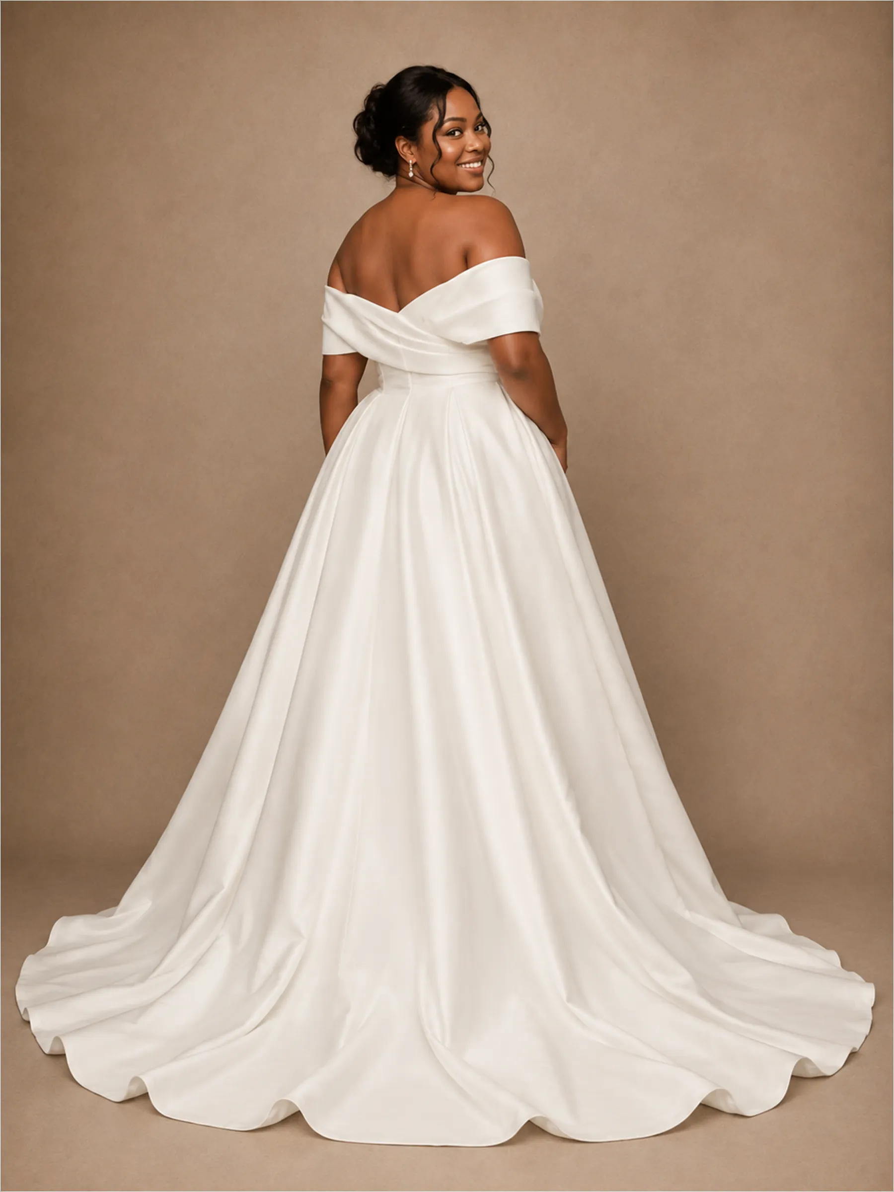 ChicSew Elegant Off The Shoulder Ruching Sleeveless Long A-Line Satin Wedding Dress sold by ChicSew product image thumbnail 4