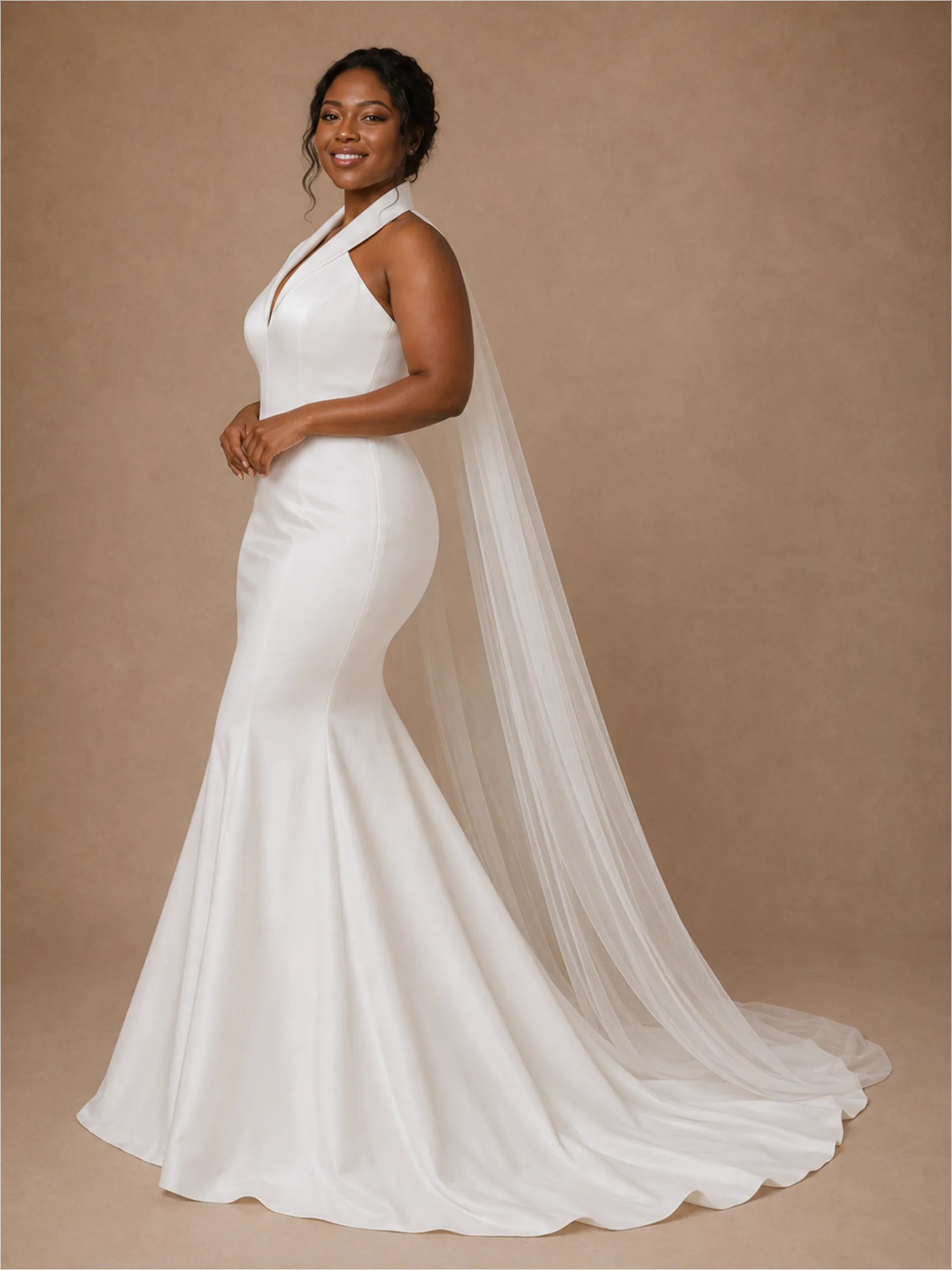 ChicSew Modern V-Neck Halter Strap Sleeveless Mermaid Satin Floor-Length Wedding Dress sold by ChicSew product image thumbnail 3