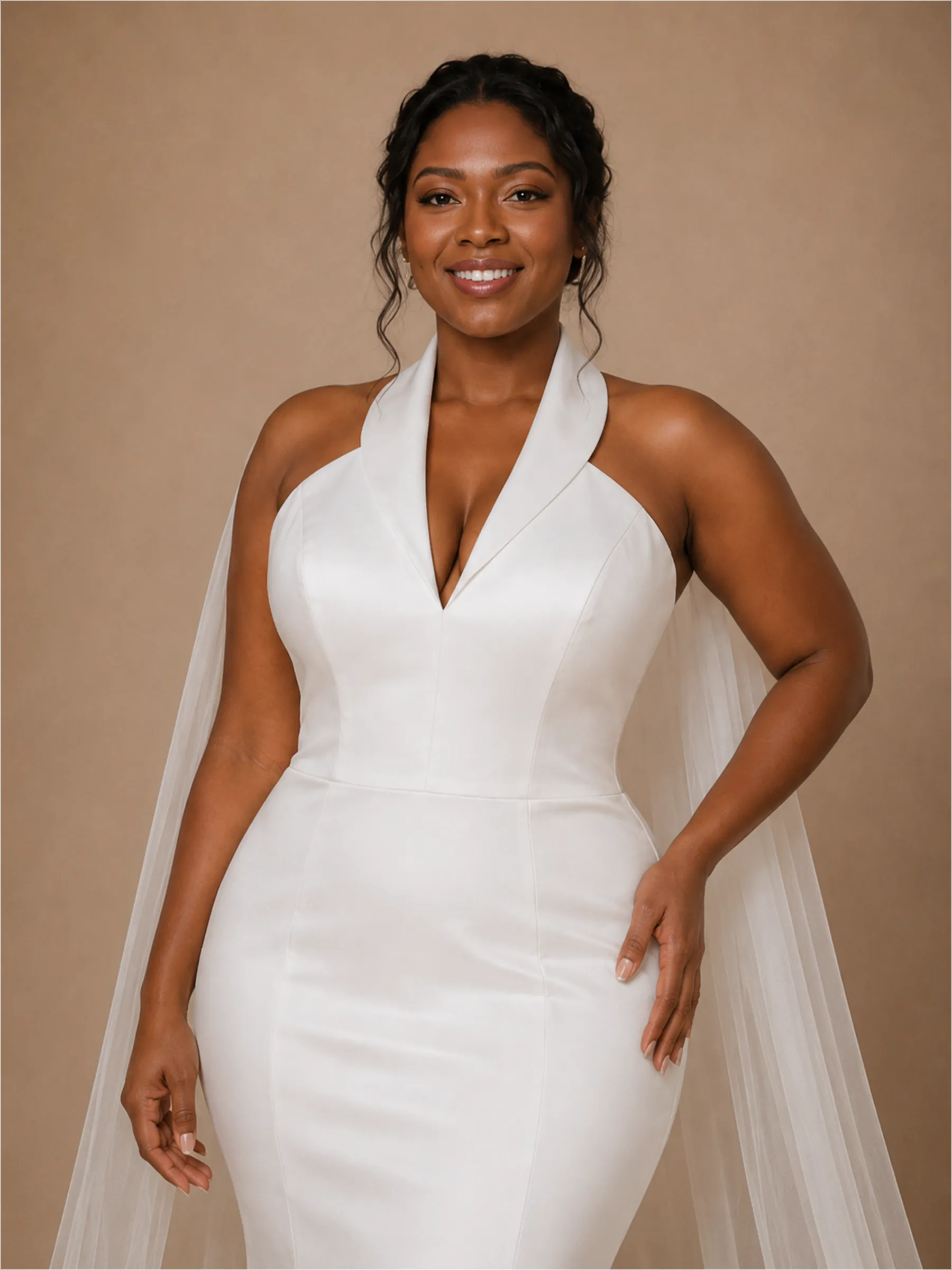ChicSew Modern V-Neck Halter Strap Sleeveless Mermaid Satin Floor-Length Wedding Dress sold by ChicSew product image thumbnail 2