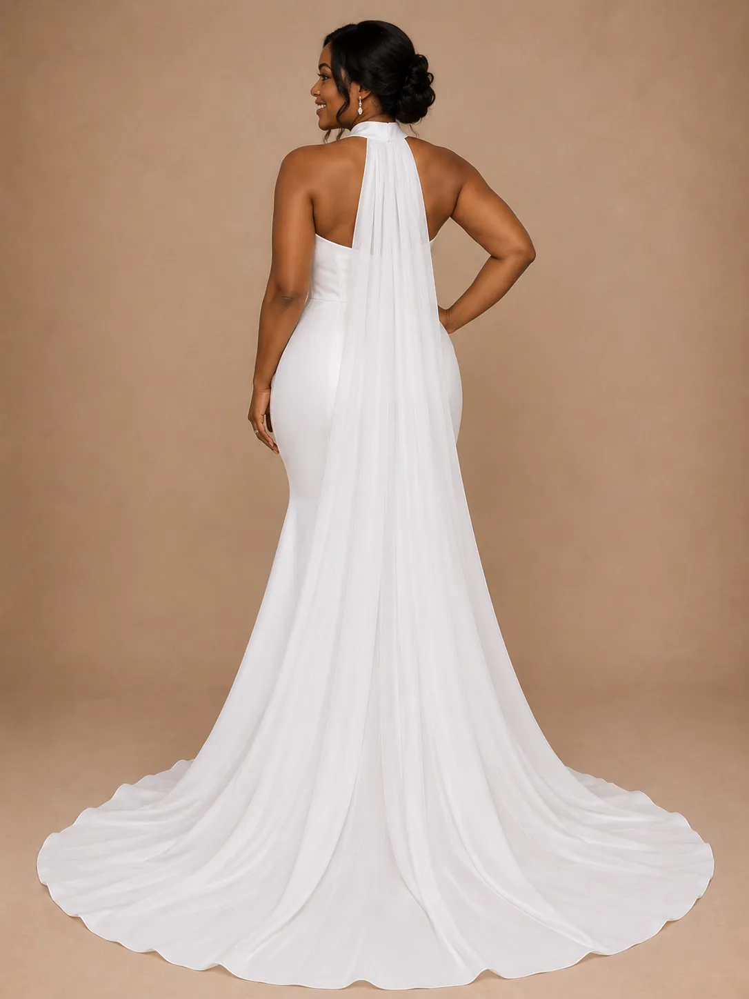 ChicSew Modern V-Neck Halter Strap Sleeveless Mermaid Satin Floor-Length Wedding Dress sold by ChicSew product image thumbnail 4
