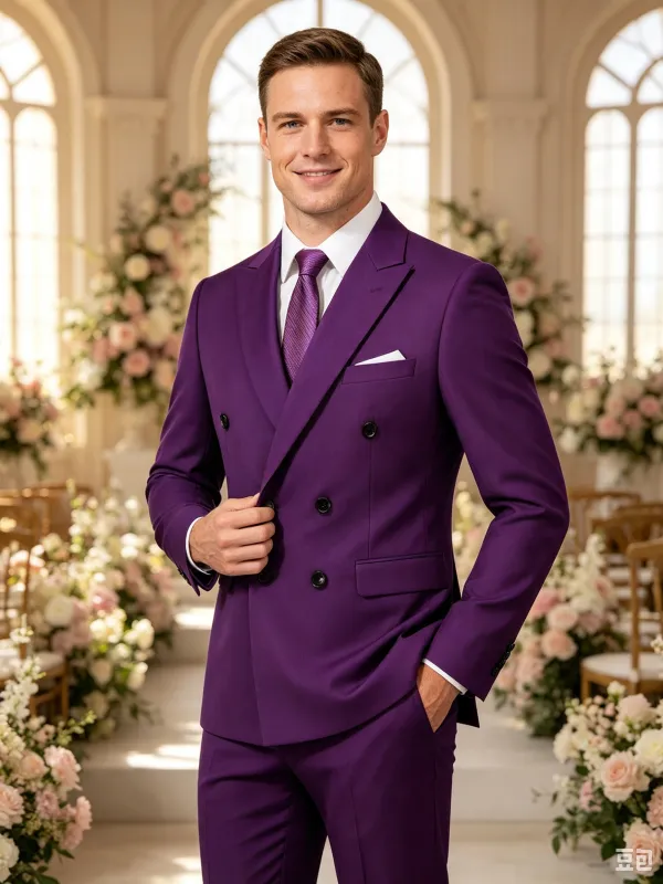 Classic 2 Piece Purple Men's Suit with Regular Fit and Sophisticated Peak Lapel made by ChicSew
