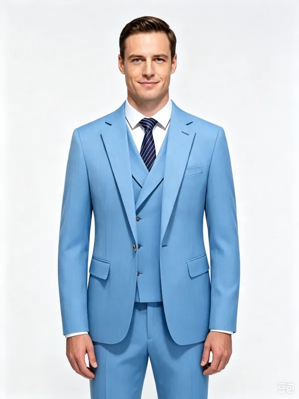 Classic 1 Piece Blue Men's Suit with Regular Fit and Sophisticated Peak Lapel made by ChicSew