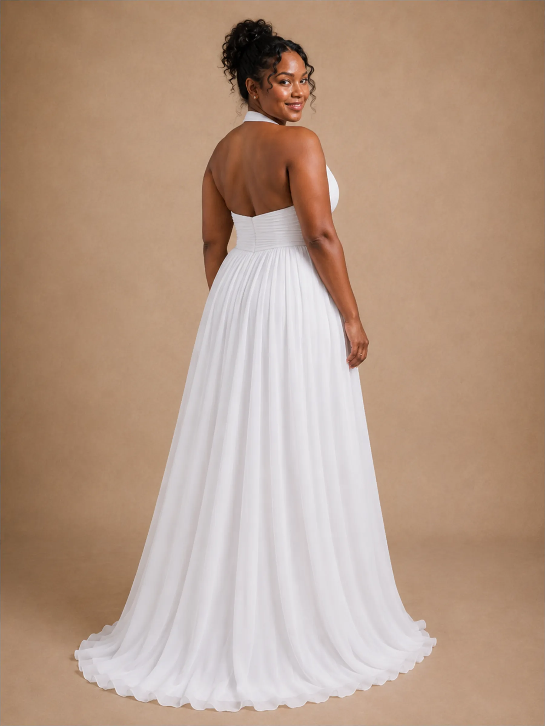 ChicSew Fancy Halter Sleeveless Pleats Chiffon A-Line Long Wedding Dress sold by ChicSew product image thumbnail 4