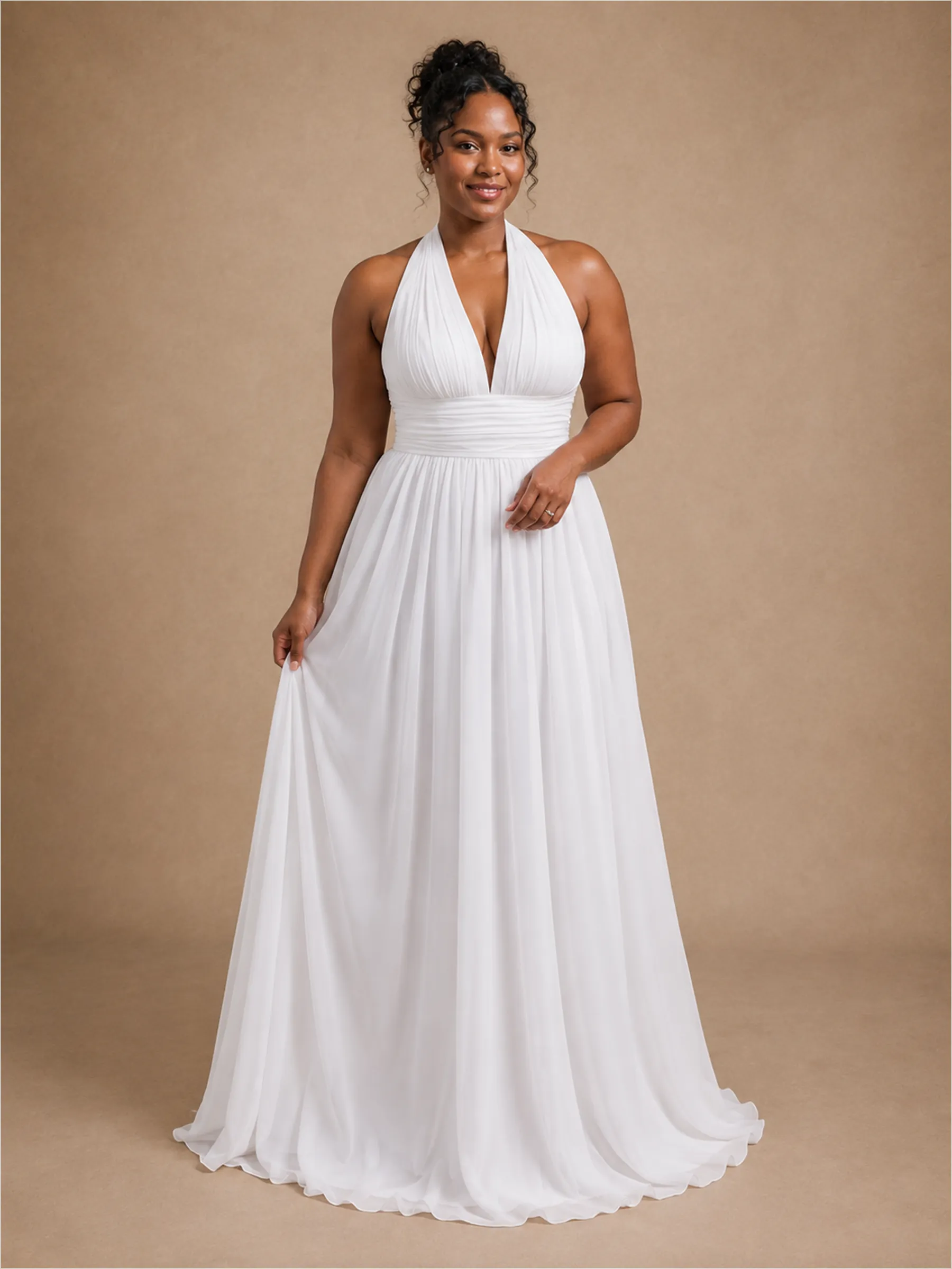 ChicSew Fancy Halter Sleeveless Pleats Chiffon A-Line Long Wedding Dress sold by ChicSew