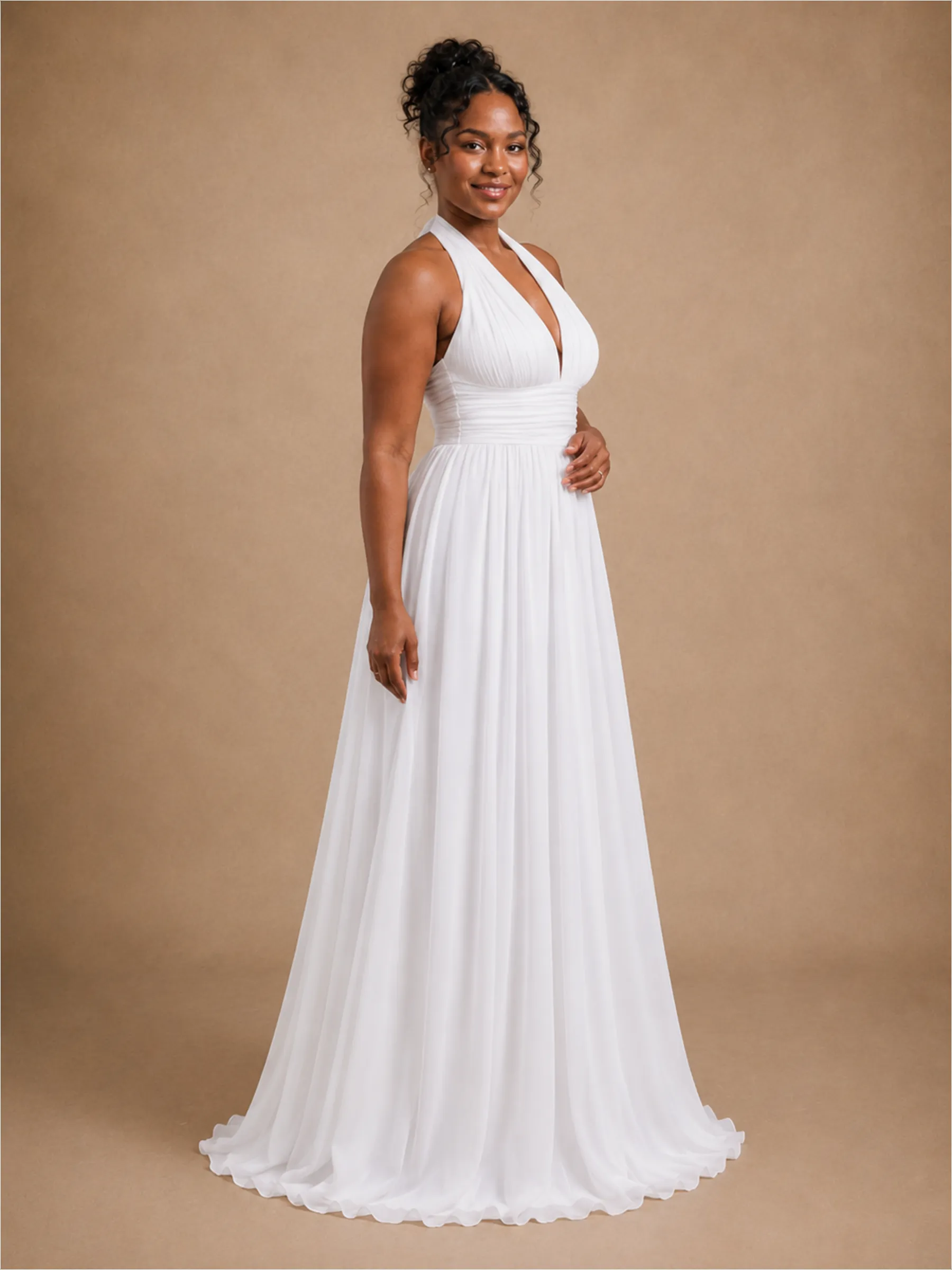 ChicSew Fancy Halter Sleeveless Pleats Chiffon A-Line Long Wedding Dress sold by ChicSew product image thumbnail 3