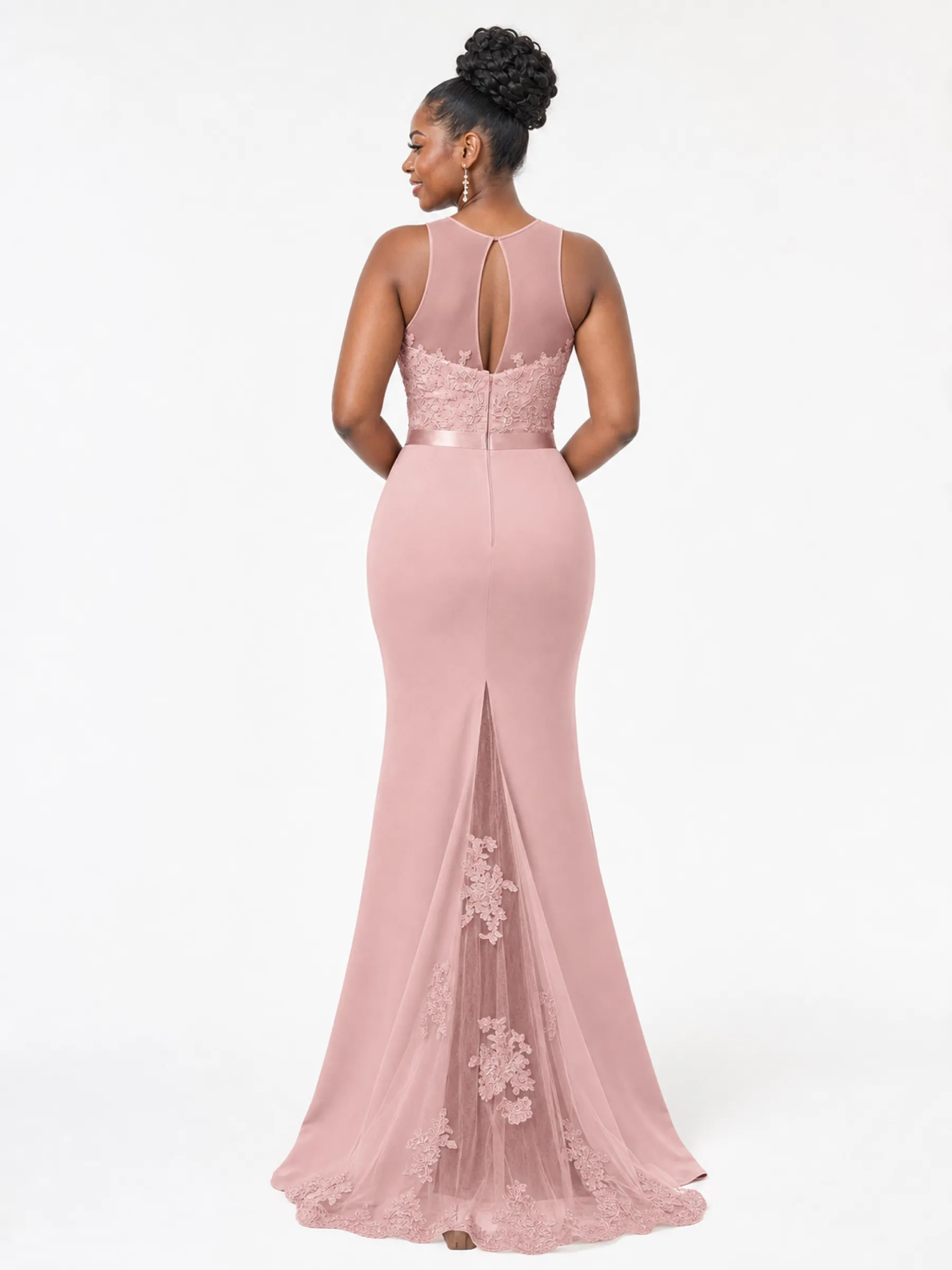 ChicSew Elegant Illusion Sleeveless Mermaid Satin Lace Floor-Length Bridesmaid Dresses sold by ChicSew product image thumbnail 5
