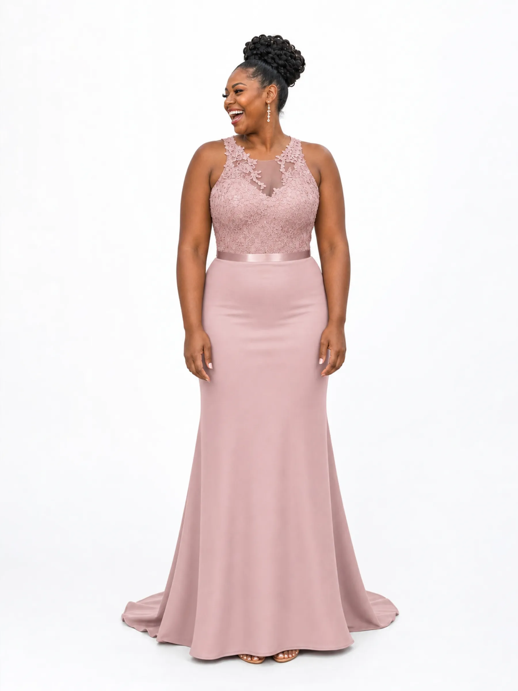 ChicSew Elegant Illusion Sleeveless Mermaid Satin Lace Floor-Length Bridesmaid Dresses sold by ChicSew product image thumbnail 2