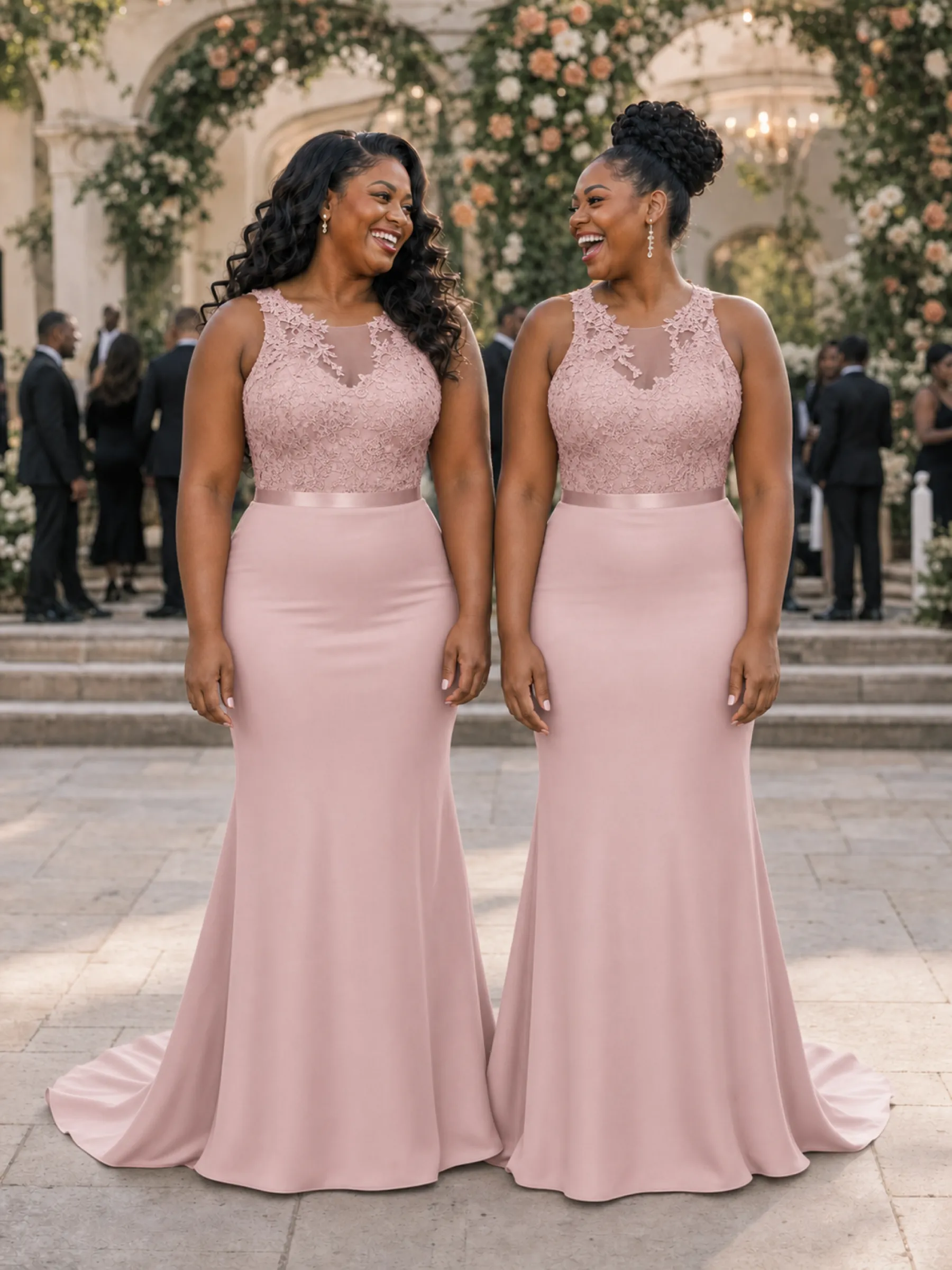 ChicSew Elegant Illusion Sleeveless Mermaid Satin Lace Floor-Length Bridesmaid Dresses sold by ChicSew