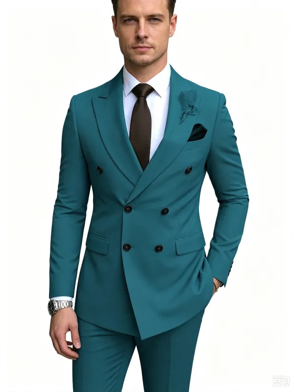 Classic 2 Piece Jade Men's Suit with Regular Fit and Sophisticated Peak Lapel made by ChicSew