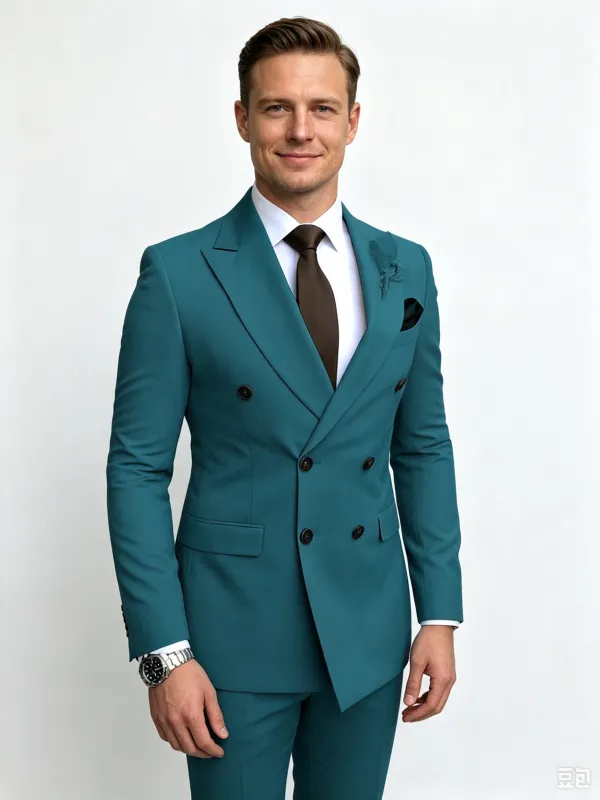 Classic 1 Piece Jade Men's Suit with Regular Fit and Sophisticated Peak Lapel made by ChicSew