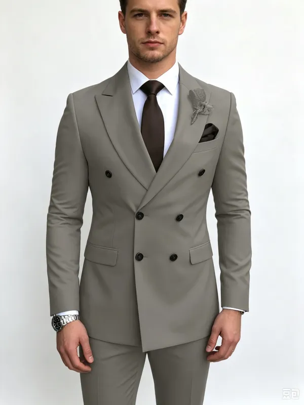 Classic 2 Piece Grey Men's Suit with Regular Fit and Sophisticated Peak Lapel made by ChicSew