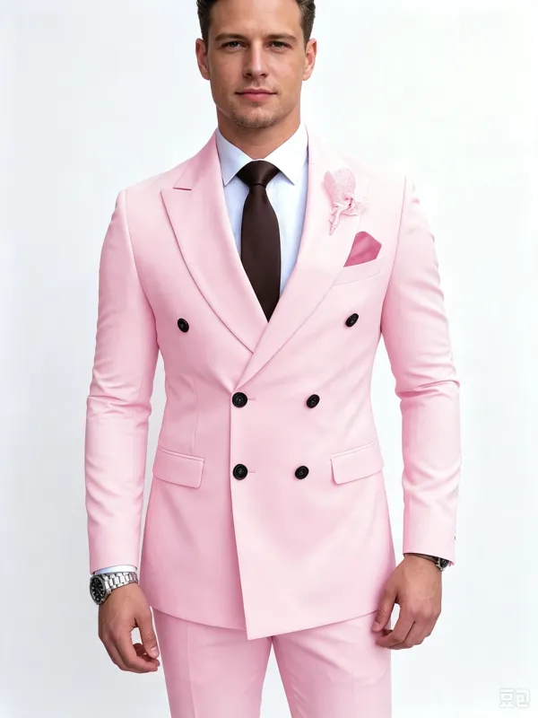 Classic 1 Piece Pink Men's Suit with Regular Fit and Sophisticated Peak Lapel made by ChicSew
