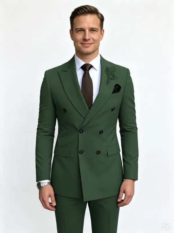 Classic 2 Piece Emerald Men's Suit with Regular Fit and Sophisticated Peak Lapel made by ChicSew