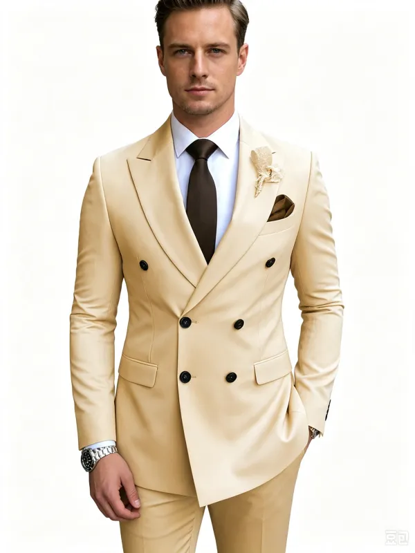 Classic 2 Piece Champagne Men's Suit with Regular Fit and Sophisticated Peak Lapel made by ChicSew
