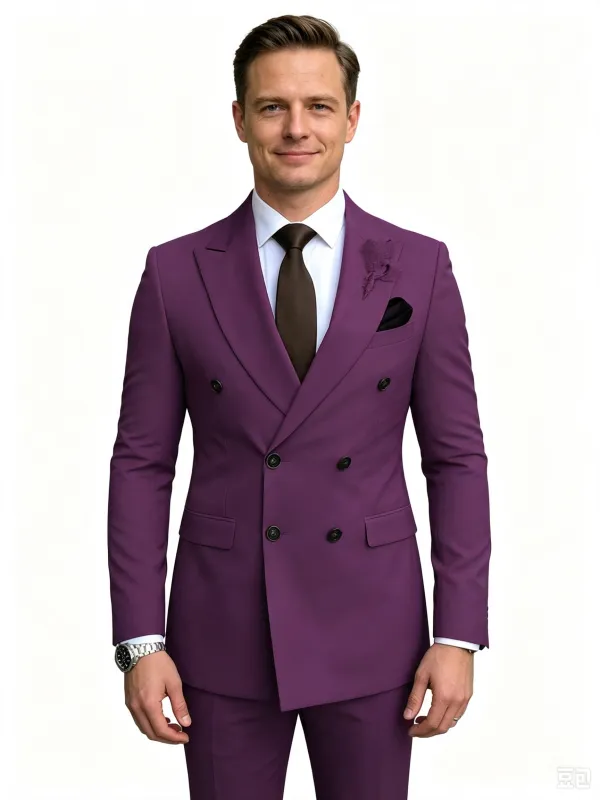 Classic 2 Piece Grape Men's Suit with Regular Fit and Sophisticated Peak Lapel made by ChicSew