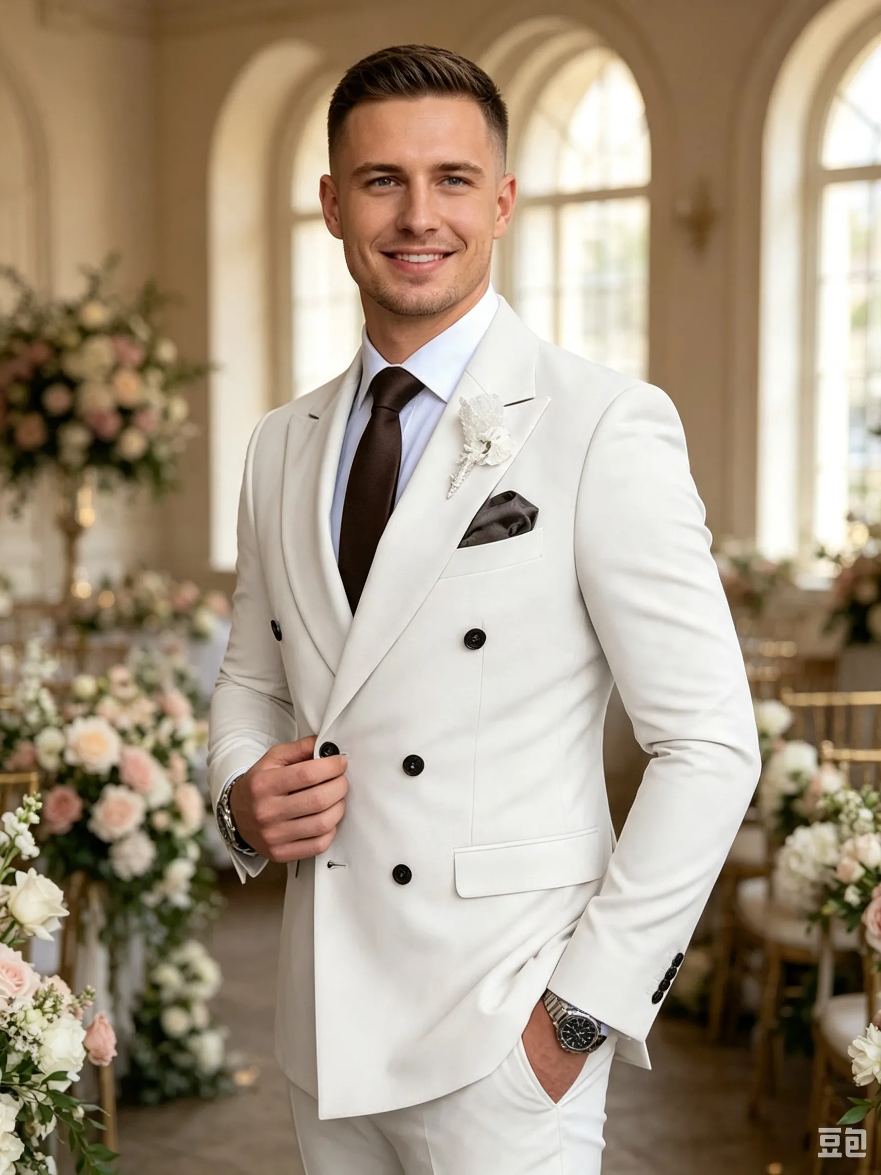 Classic 2 Piece White Men's Suit with Regular Fit and Sophisticated Peak Lapel sold by ChicSew product image thumbnail 2