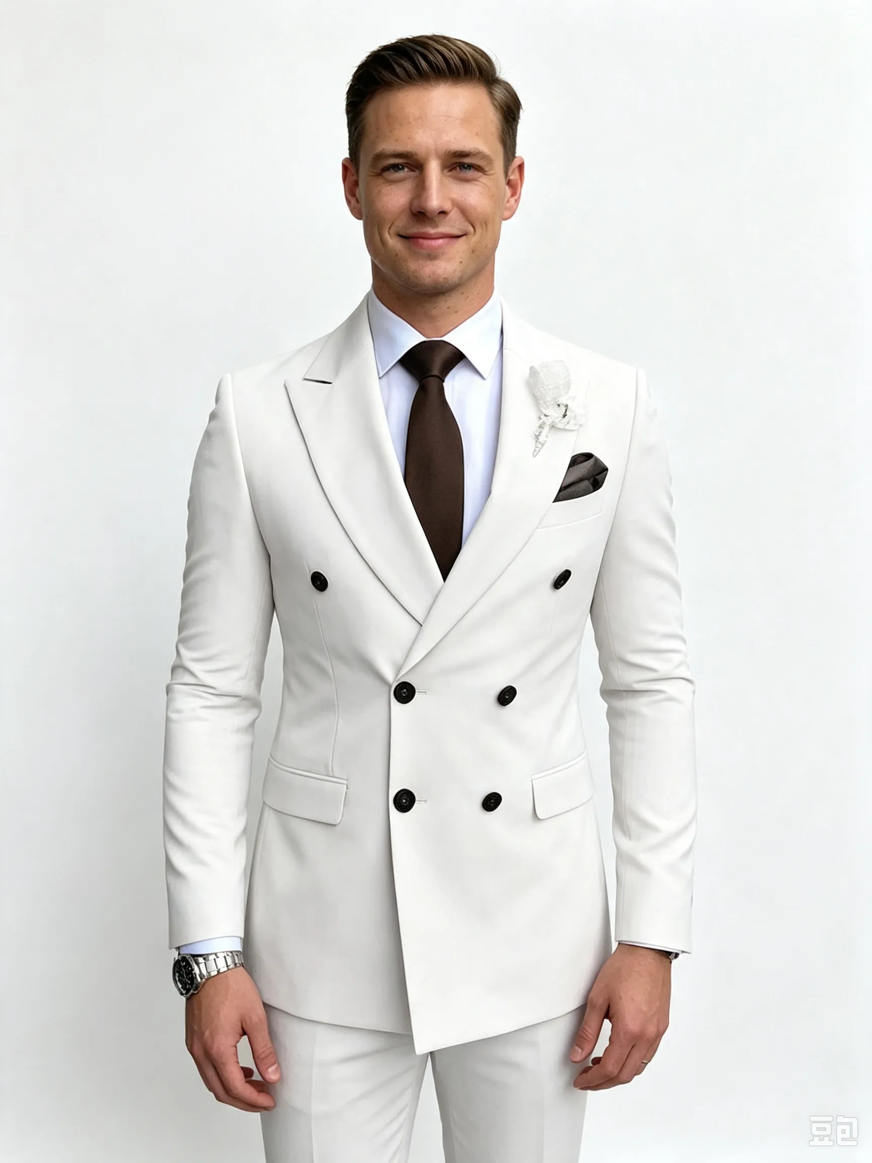 Classic 2 Piece White Men's Suit with Regular Fit and Sophisticated Peak Lapel sold by ChicSew