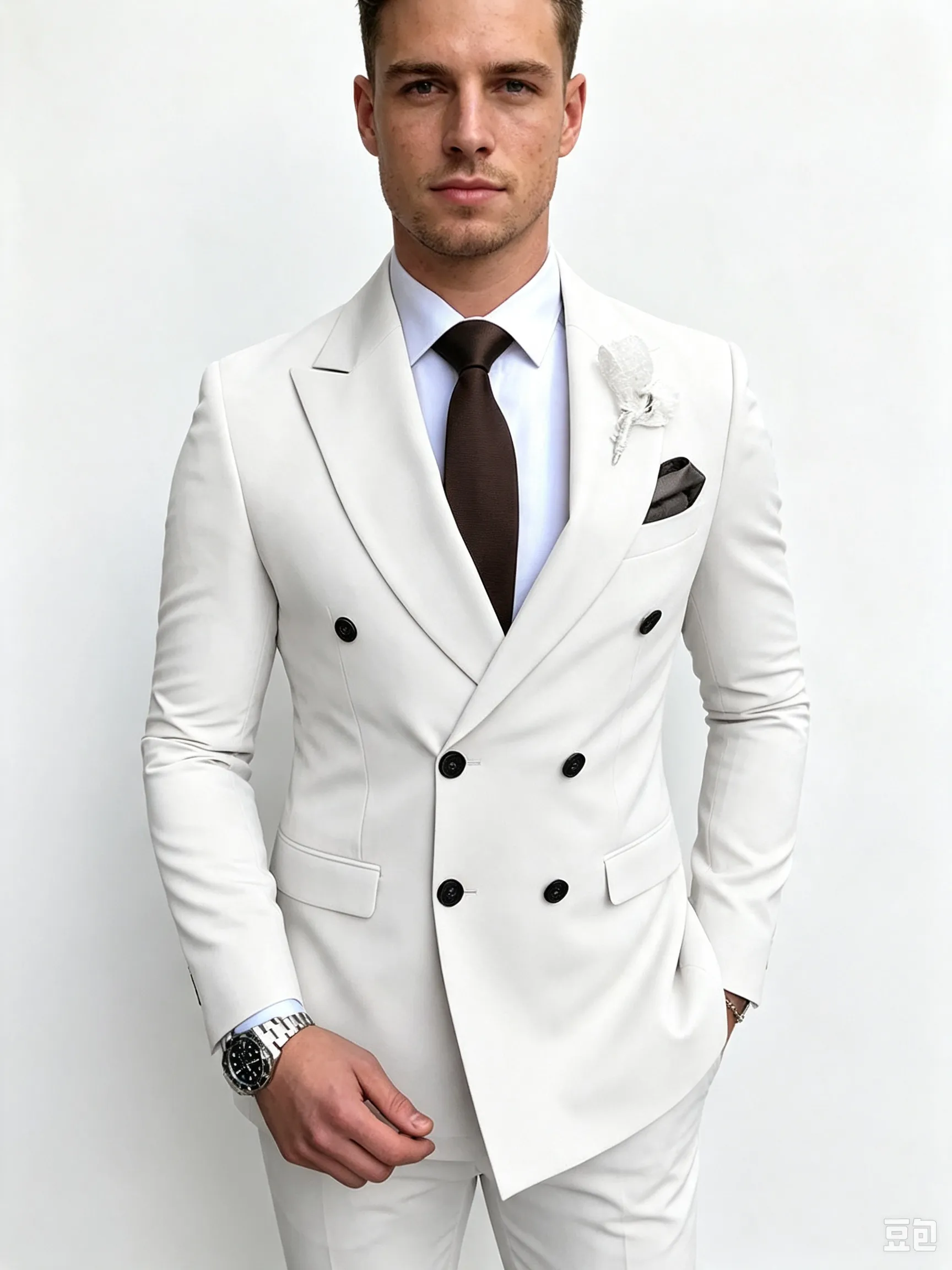 Classic 1 Piece White Men's Suit with Regular Fit and Sophisticated Peak Lapel sold by ChicSew product image thumbnail 3