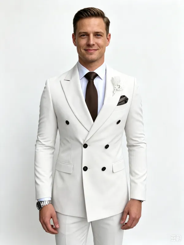 Classic 1 Piece White Men's Suit with Regular Fit and Sophisticated Peak Lapel made by ChicSew