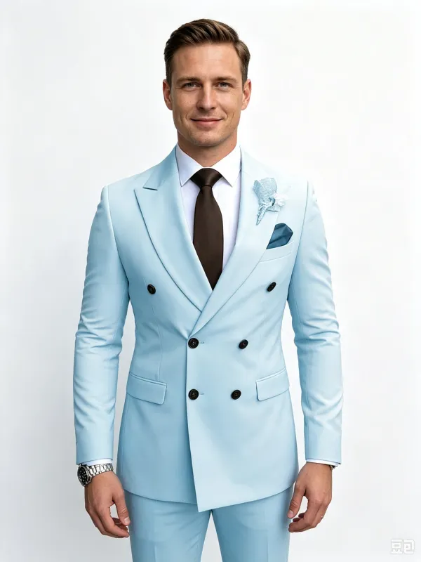 Classic 2 Piece Blue Men's Suit with Regular Fit and Sophisticated Peak Lapel made by ChicSew